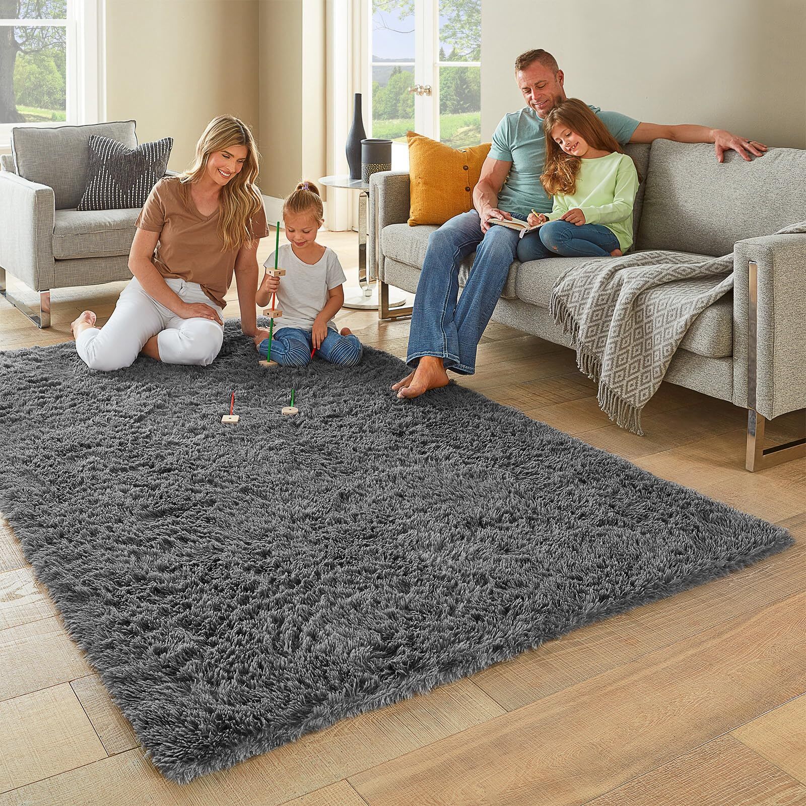 Alfombras Peludas Gris De 4×6 Ft Para Salas Habitacion Carpetas Modernas Ofertas