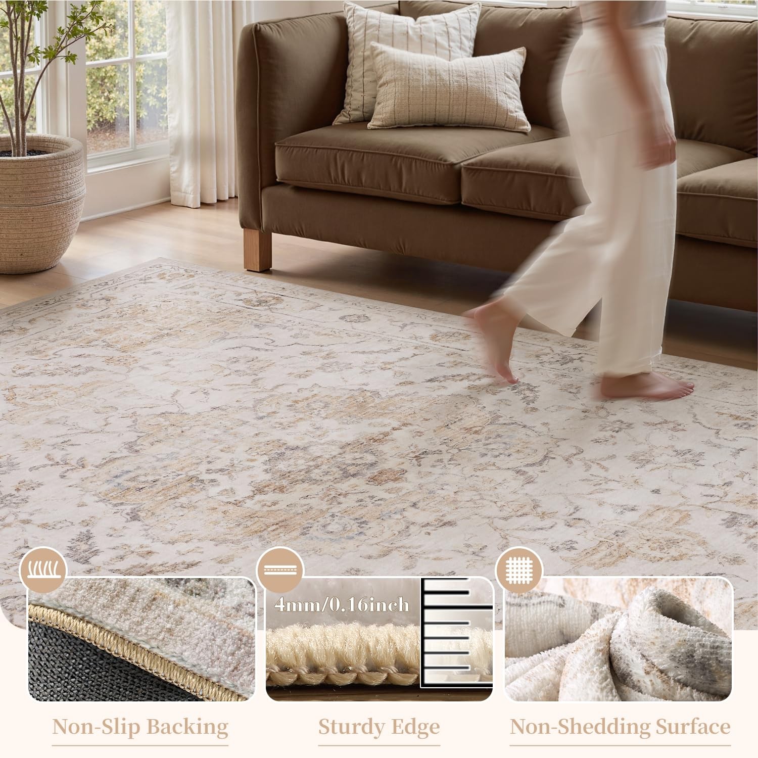 6FT Round Rug,Rugs for Living Room,Soft Beige Circle Rug,Machine Washable Rug…