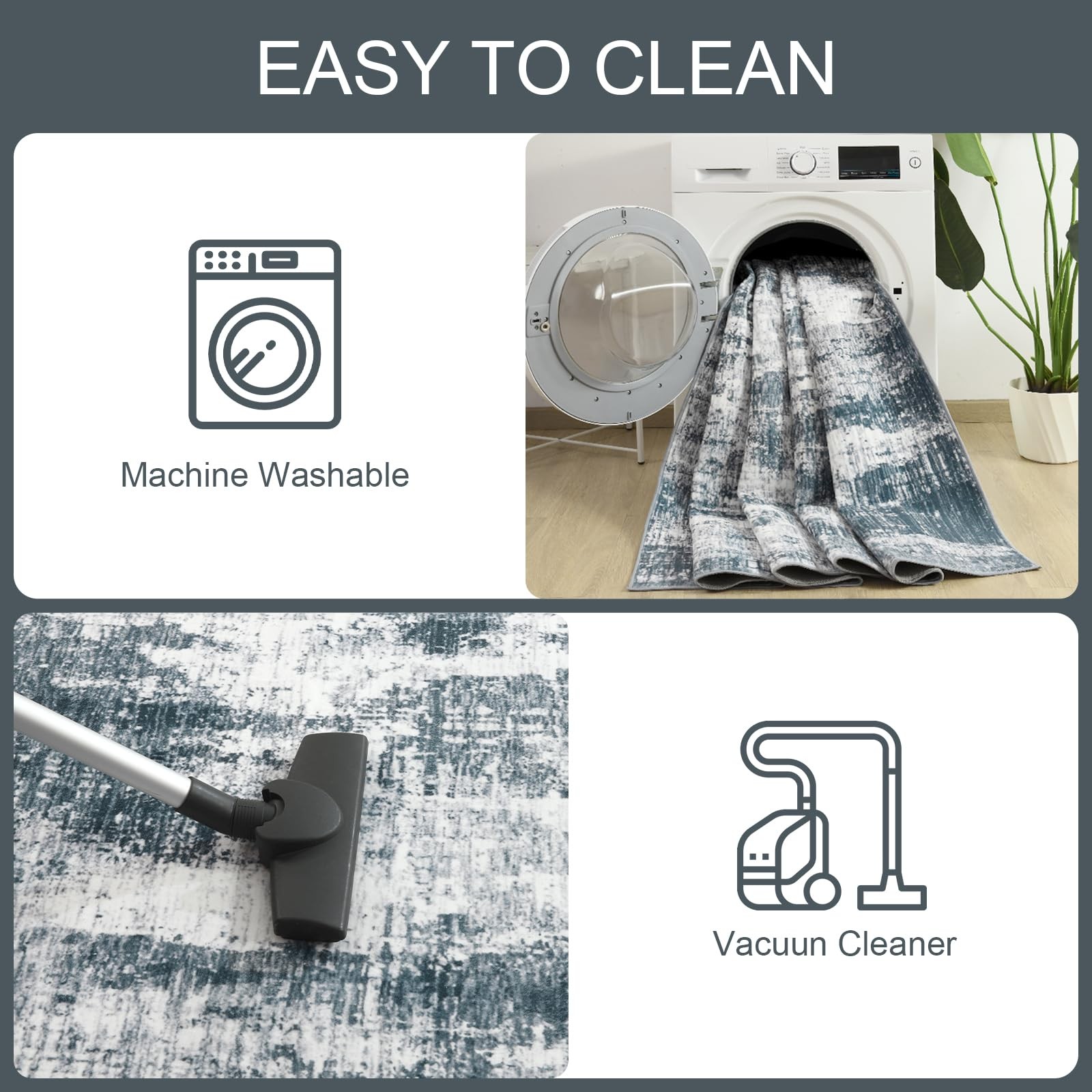 Area Rugs 4×6, Non Slip Washable Grey Abstract Rug for Living Room – Soft Low