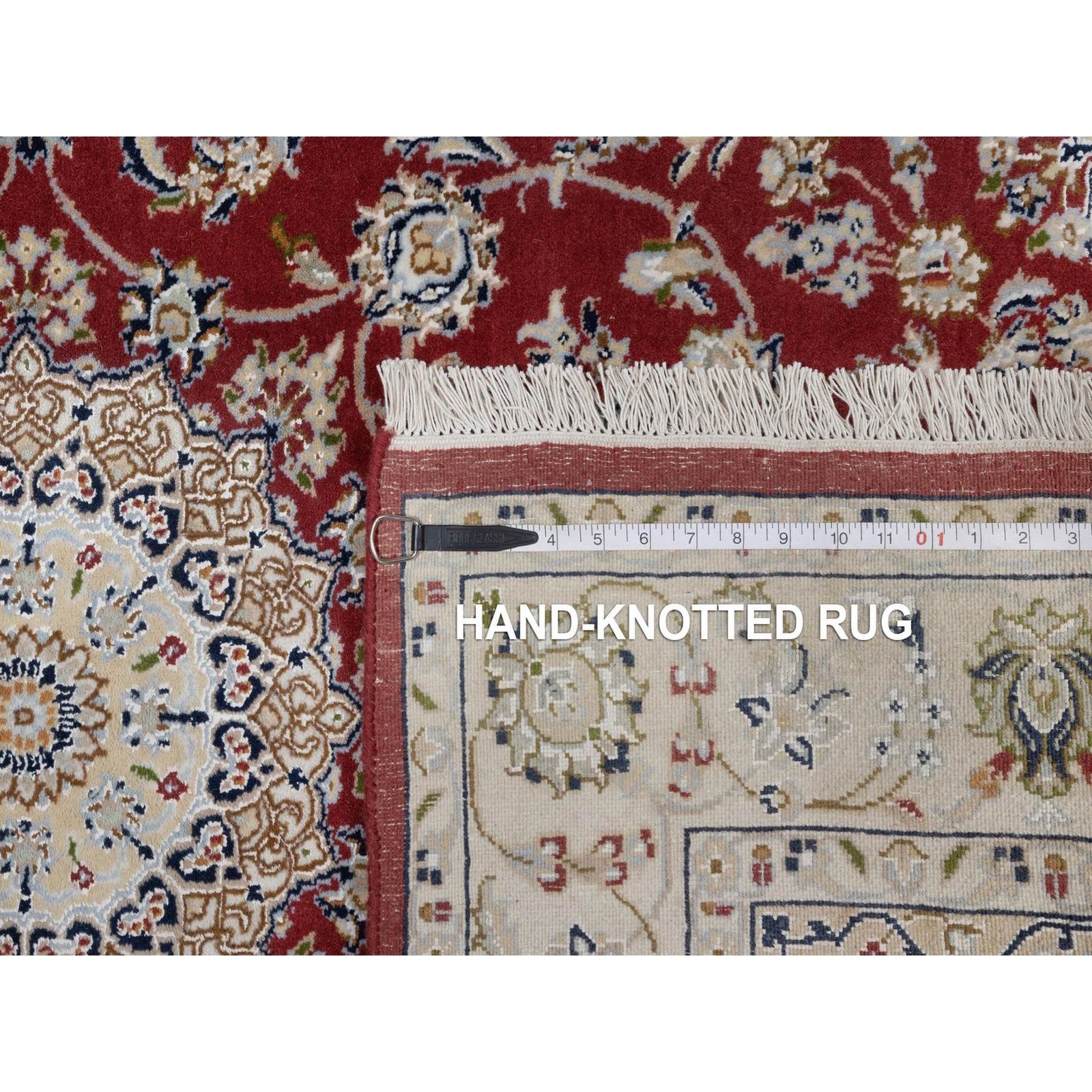 4’x6’1″ Red Nain Medallion Design Hand Knotted Wool and Silk 250 KPSI Rug R91530