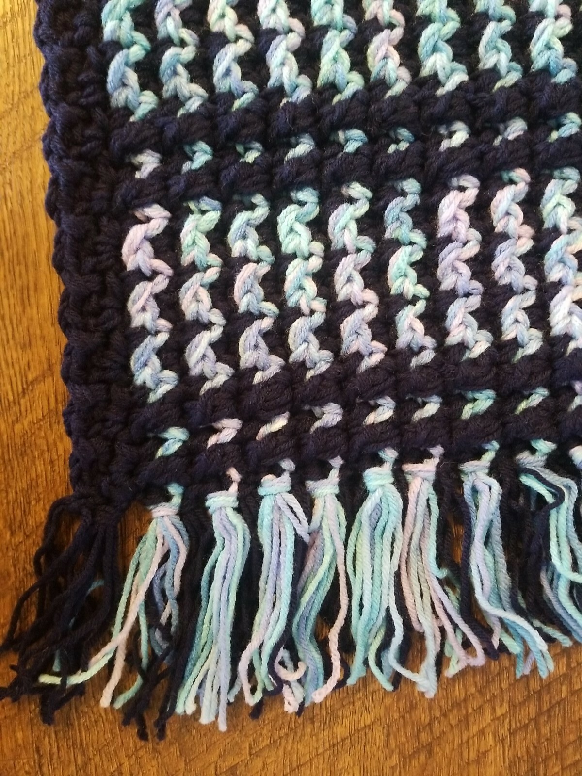 Throw Rug Hand Crocheted Blue Shades Rectangular 42×24 inches