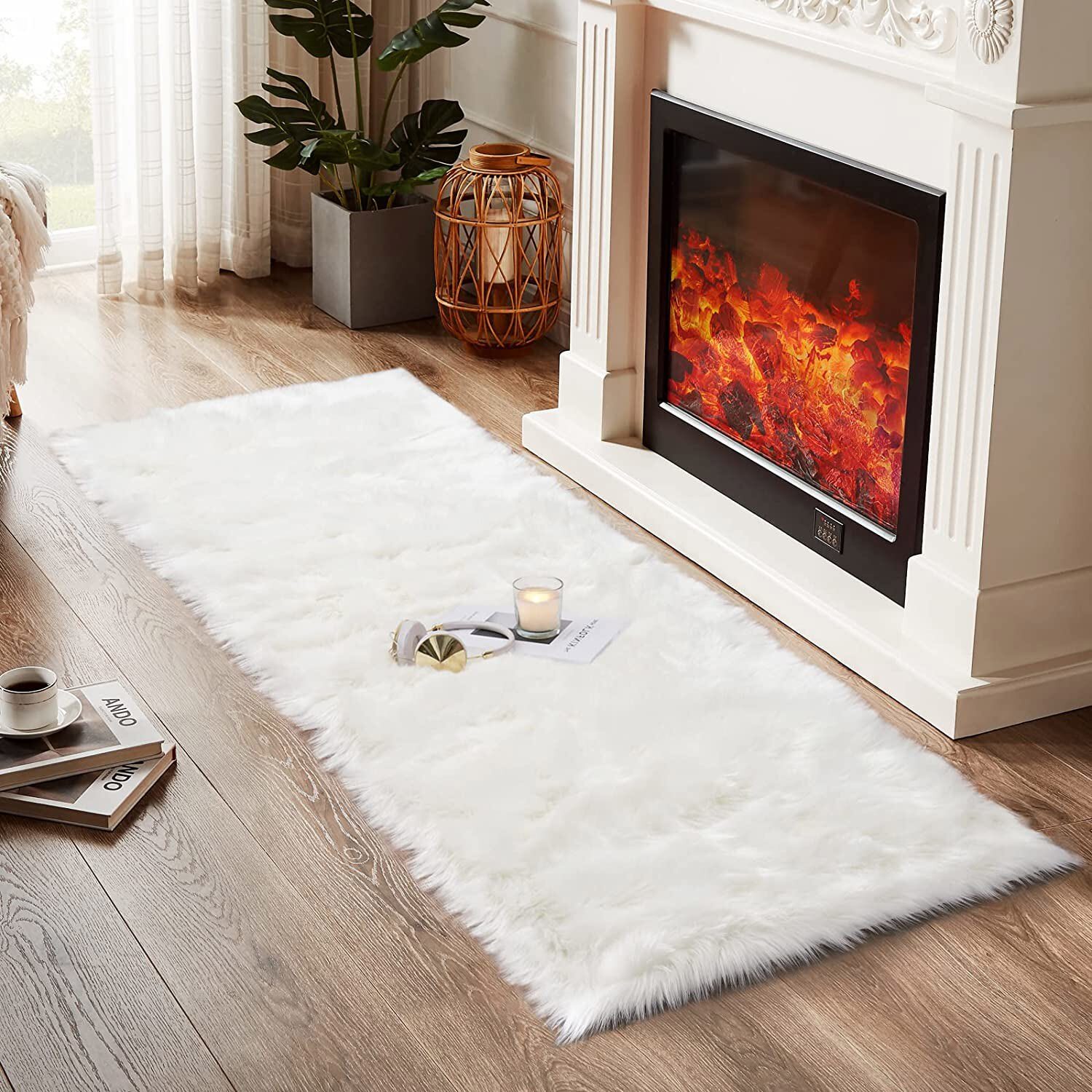 Faux Fur Sheepskin Anti-Skid Runner rug 2X6 Fluffy Bedside Area rugs for Bedroom