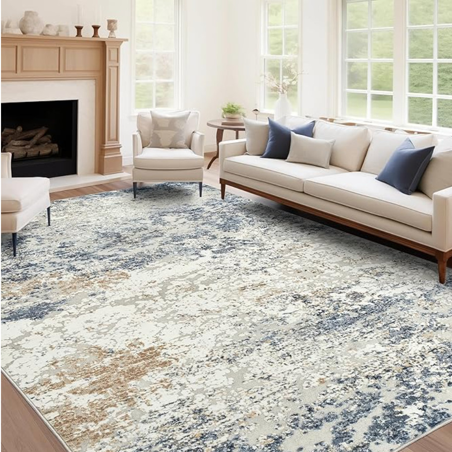 Art&Tuft Washable Rug, Anti-Slip Area Rug 6×9, Stain Resistant Blue Washable