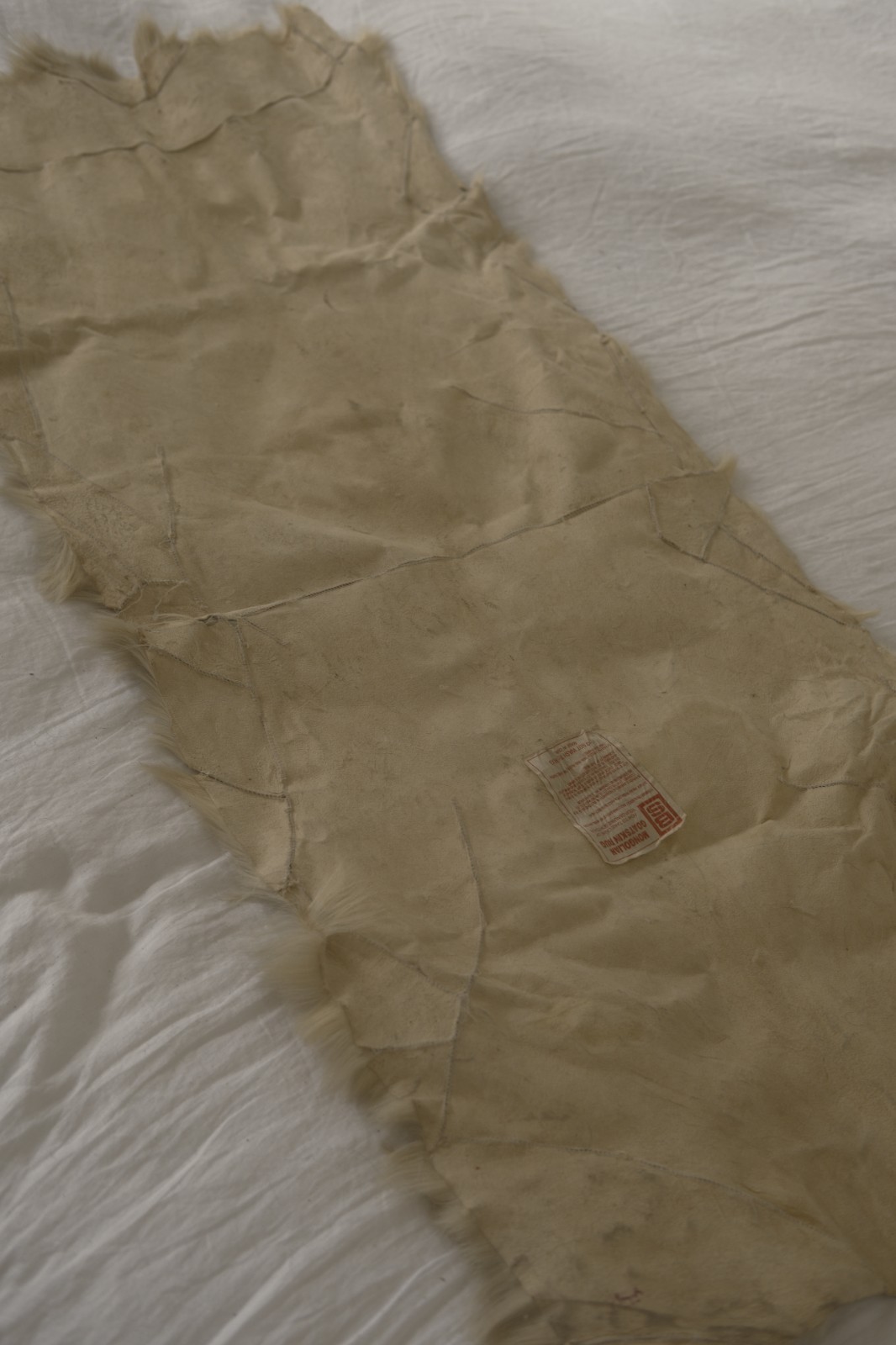 Gorgeous Real Vintage Mid-Century Mongolian Goatskin Fur Rug in Cream