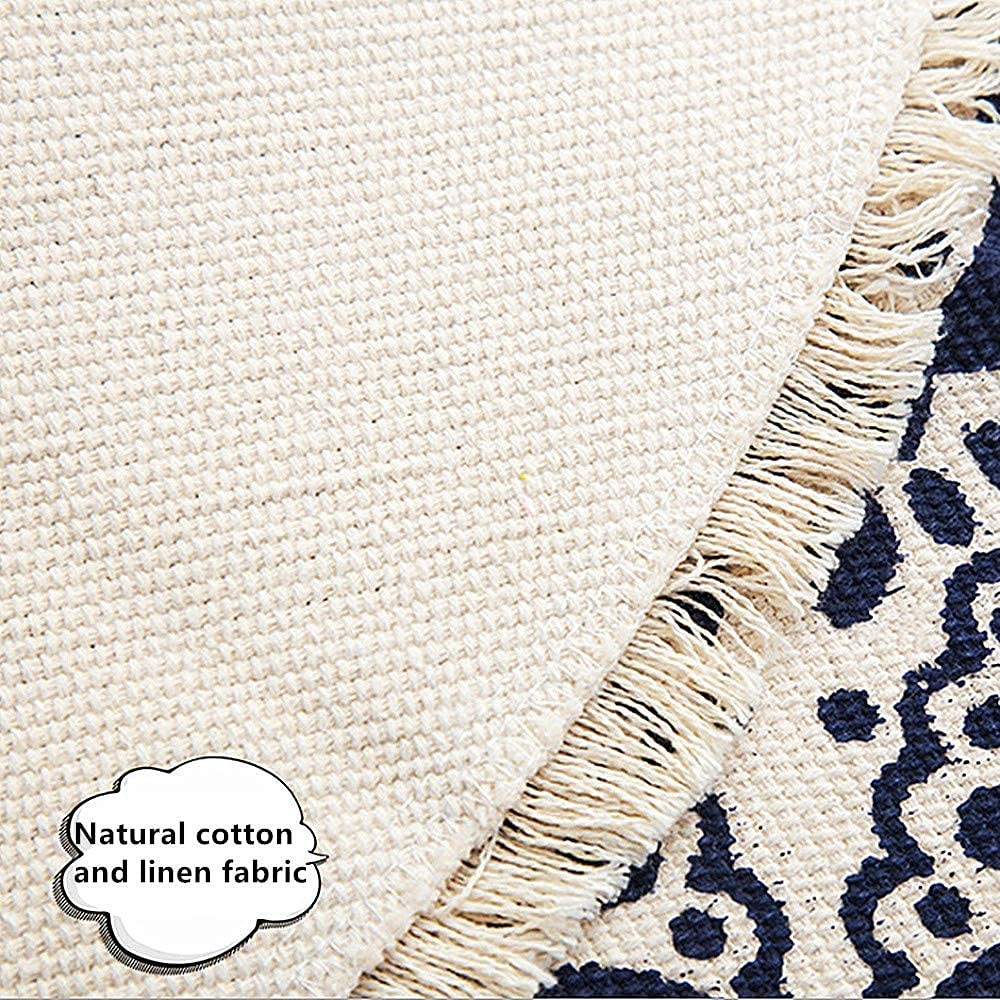 Round Cotton Rug Woven Tassel Throw Rug Washable Area Rug for Living Room Bed…