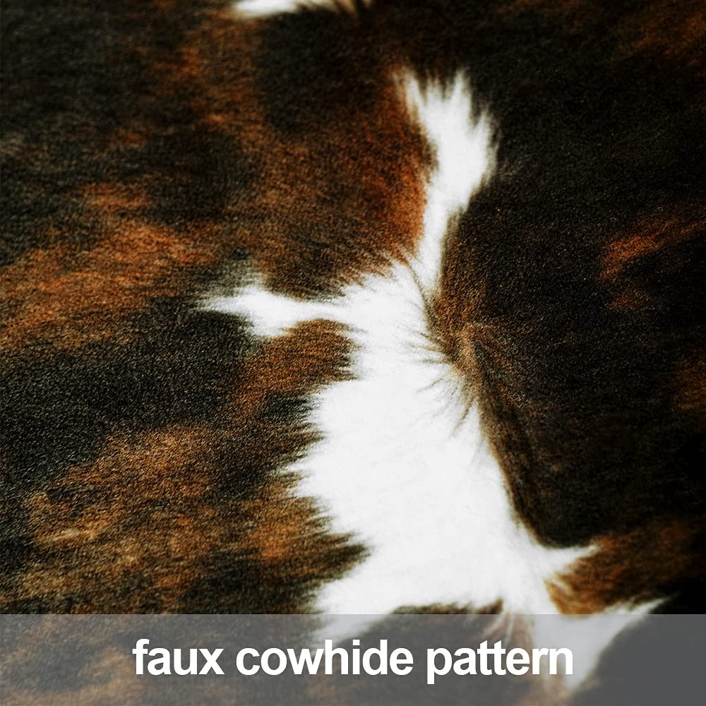 5.2×4.6 FT Brown Faux Cowhide Rug Premium Western Home Decor Cow Print Carpet