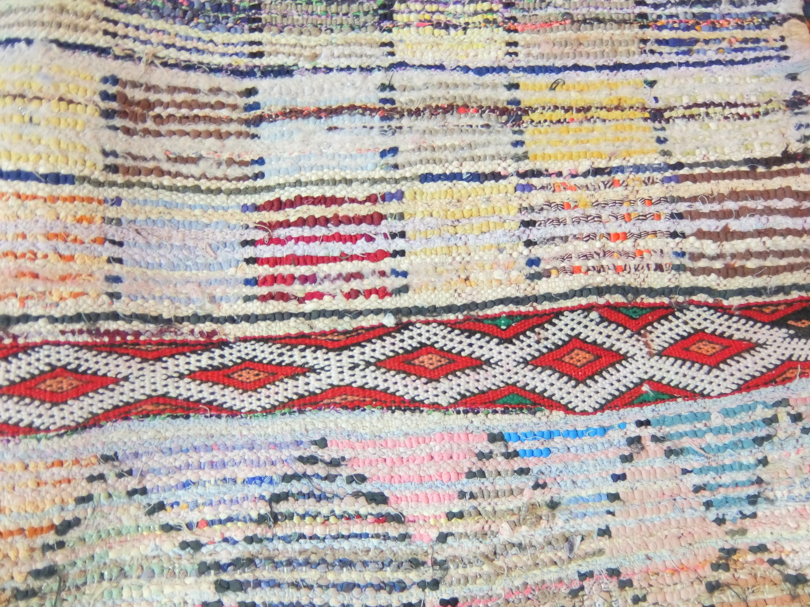 Vintage Boucherouite Rug Beni Ourain Double Side Moroccan Authentic 7’4″ x 4’6″