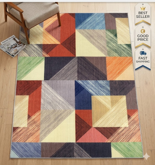 Geometric Blocks Multi Colored Indoor Area Rug 4ft11in x 6ft6in Carpet