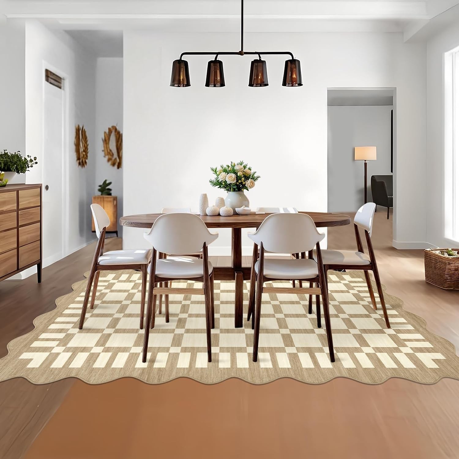 Garvee Scalloped Checkered 5×7 Area Rug Washable Non Slip Living Dining Bedroom
