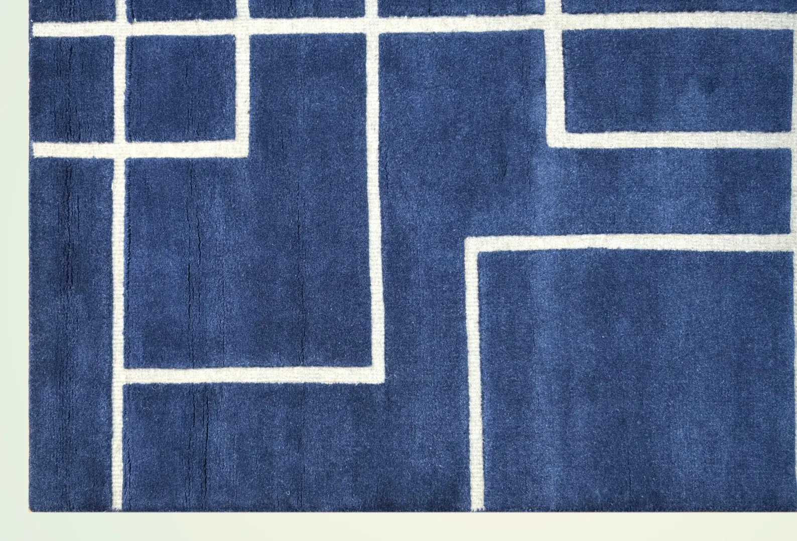 Blue Geometric Wool Rug: Hand-Tufted Modern Living Room Rug carpet handmade