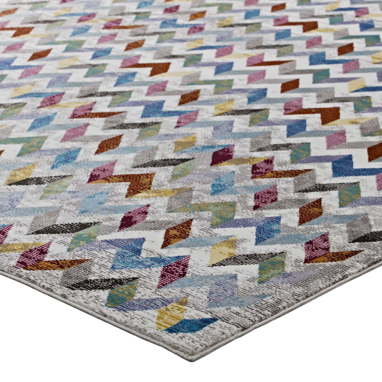 Contemporary Modern Chevron Mosaic Abstract 5×8 Area Rug in Multicolored