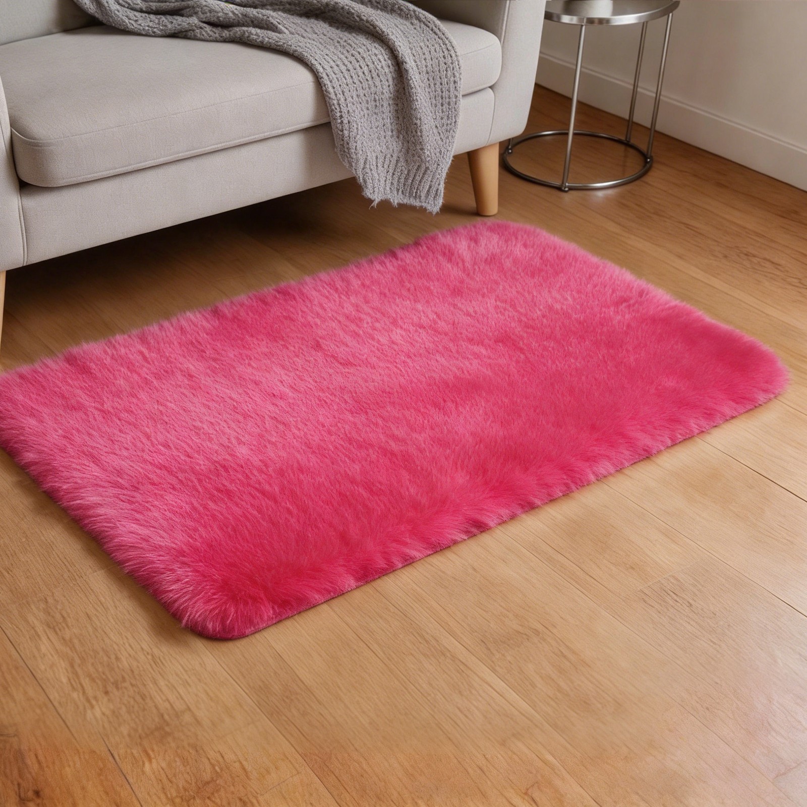 Small Fluffy Rug 2’x1.3 Fluffy Carpet Mat Small Area Rug for Bedroom Rose Red