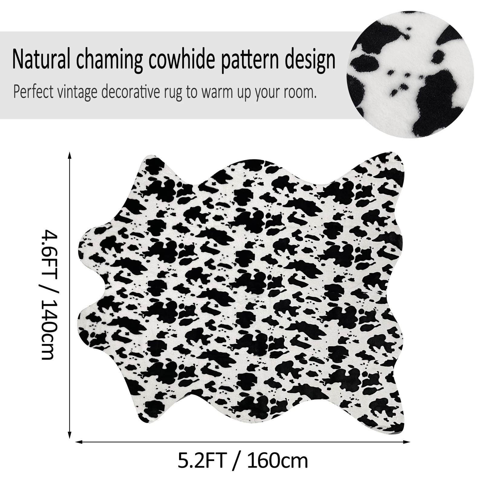 Cow Print Rug Large Cowhide Area Faux Animal Print Carpet 4.6×5.2 Ft Mat