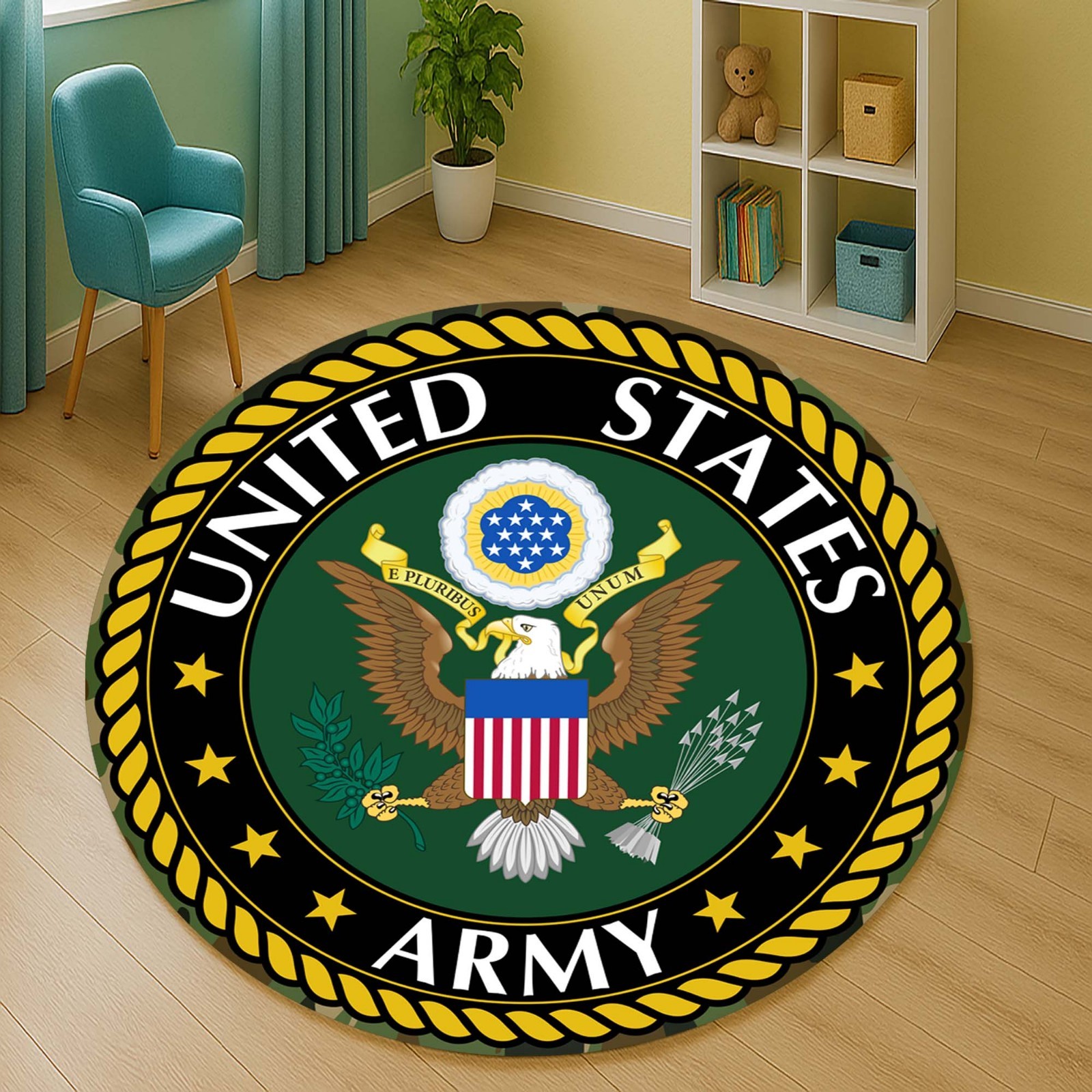 Army Rug, US Army Decor, Military Round Carpet, Patriotic Rug, United States