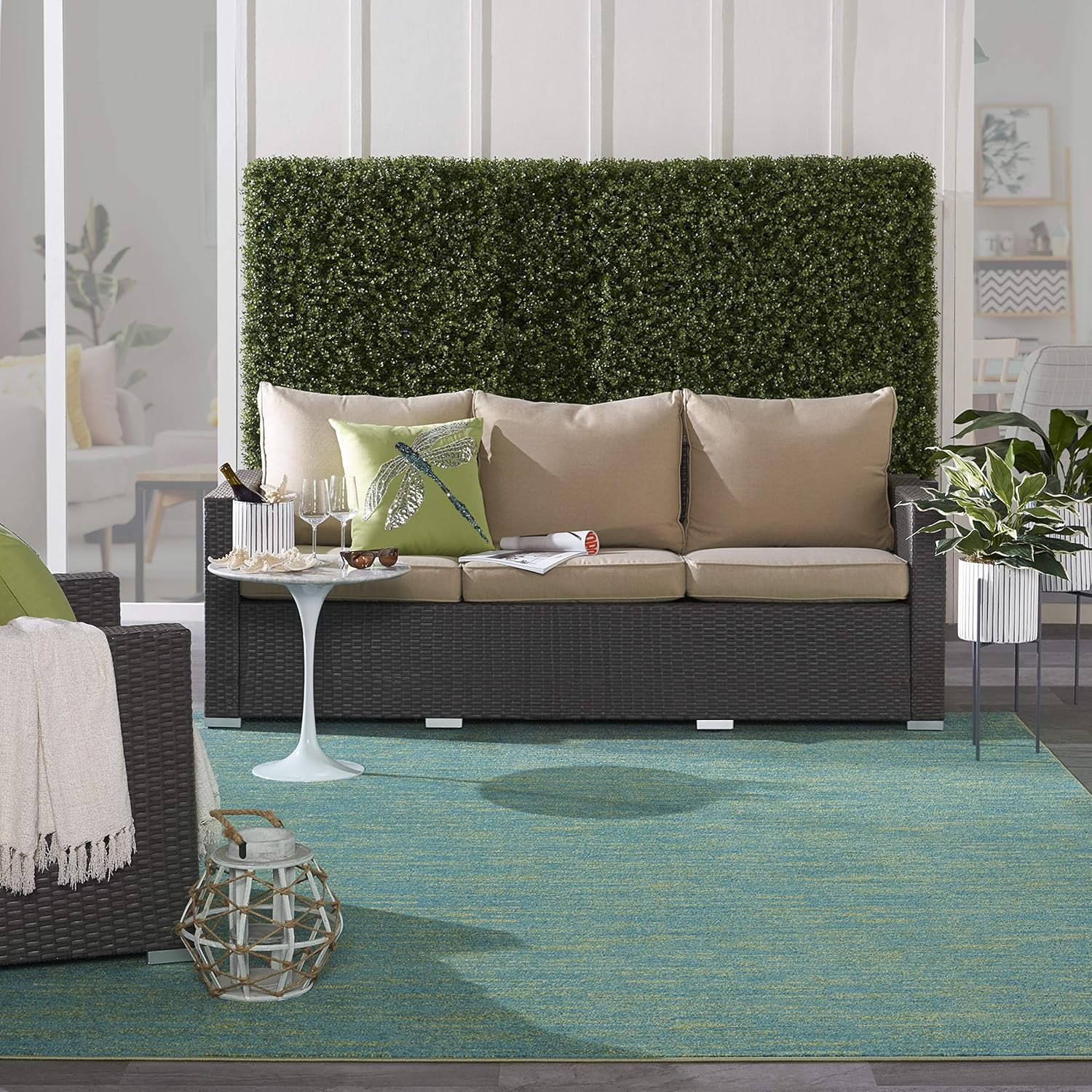 Home Essentials Blue Green 10′ X 14′ Area Rug – Easy Clean, Non Shedding, Bed R