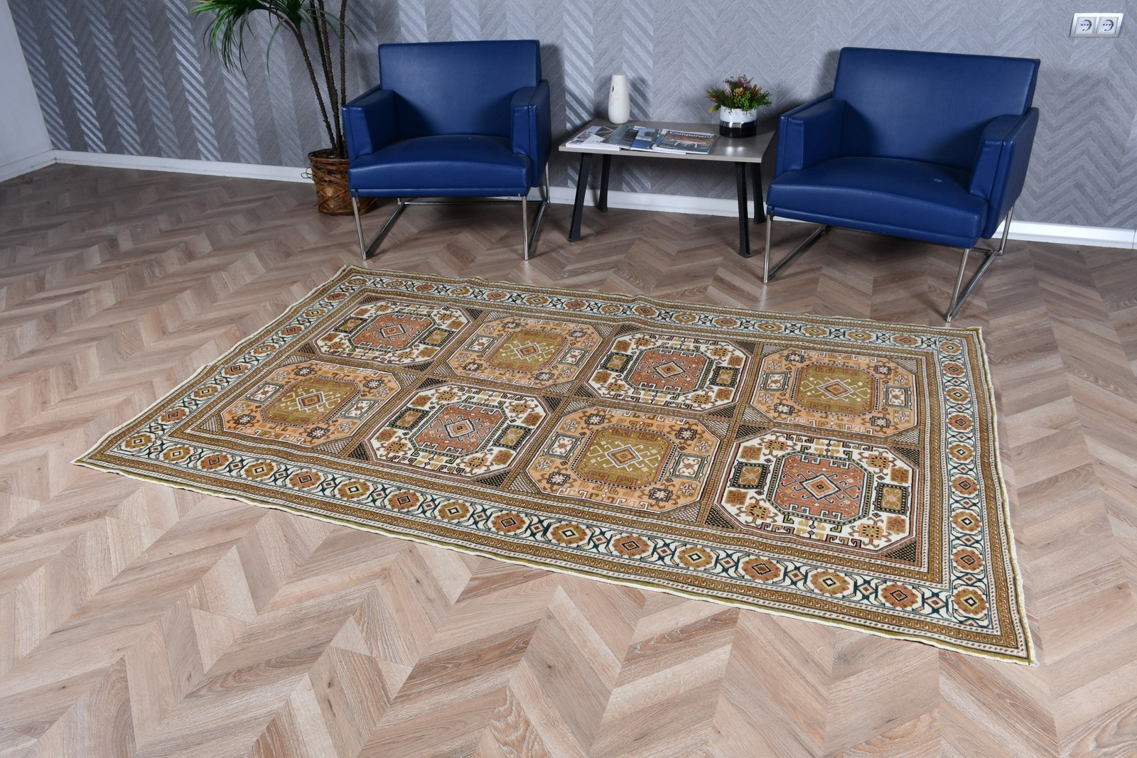 4,8×7,6 ft Turkish Rug, Rug, Brown Ikat Rug Wool