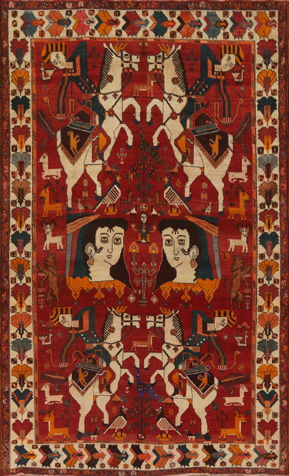 Vintage Tribal Pictorial Kasshkoli Area Rug 6×8 Wool Hand-made Traditional Ru