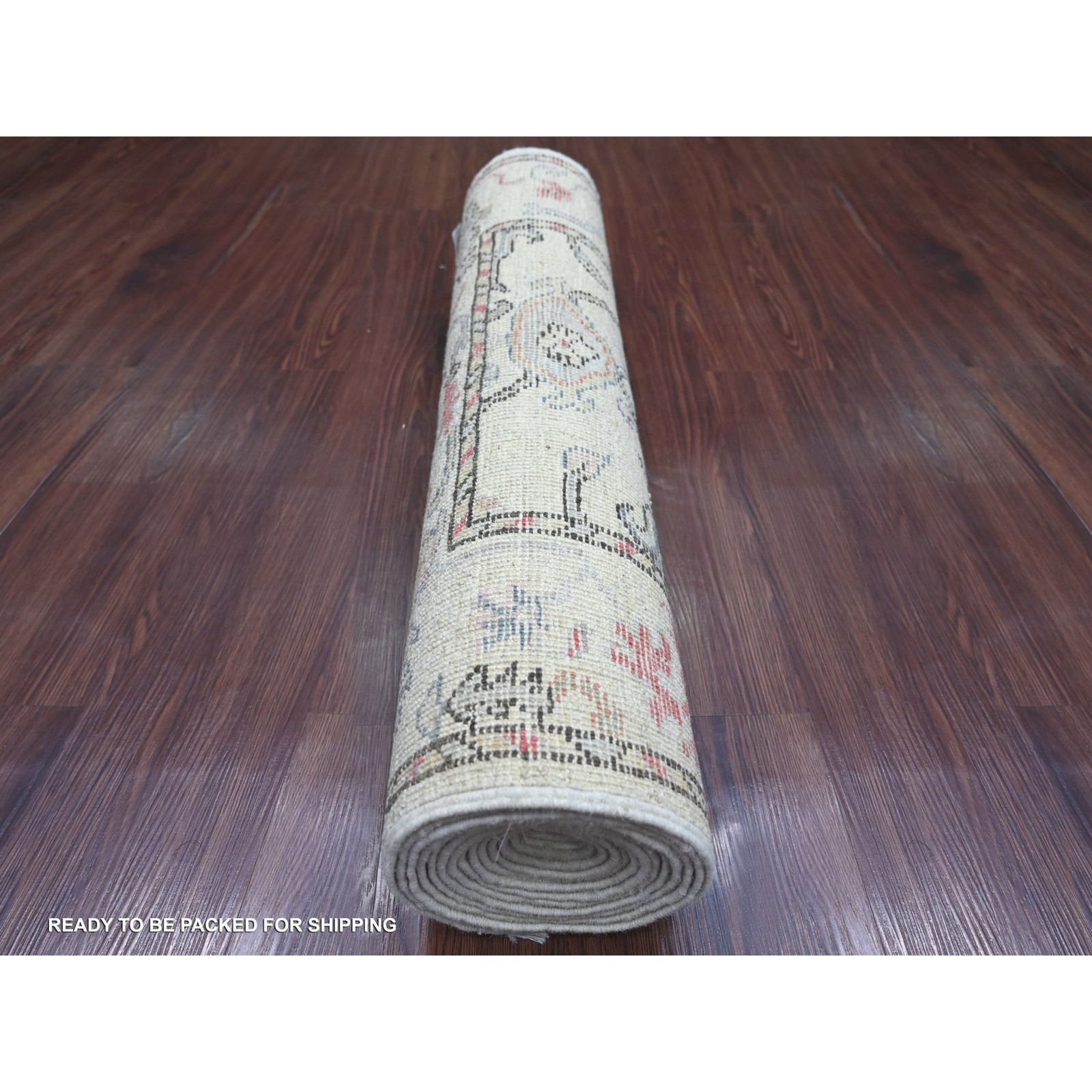 2’8″x13’8″ Ivory Angora Oushak Leaf Design Hand Knotted Wool Runner Rug 22393