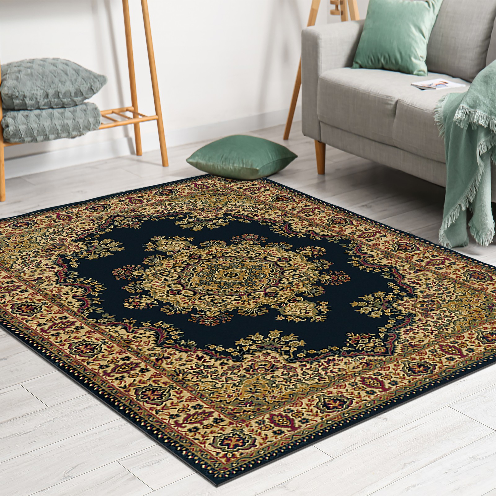 Radici USA Castello Traditional Medallion Black Polypropylene Area Rug 7’9″ x…