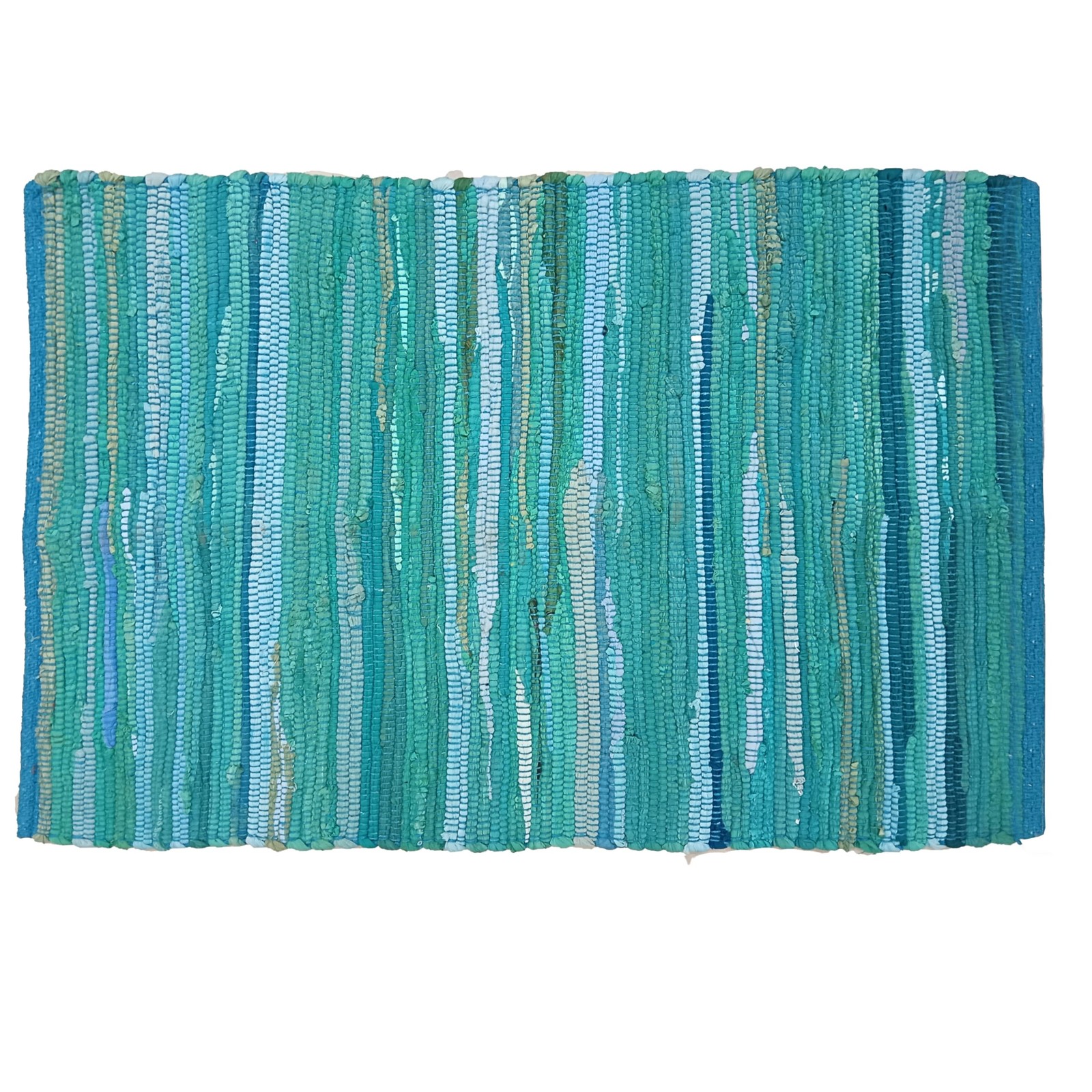 Hand Woven 100% Cotton Chindi Rag Rug 2’x3′ – Teal, Recycled Reversible Rug, …