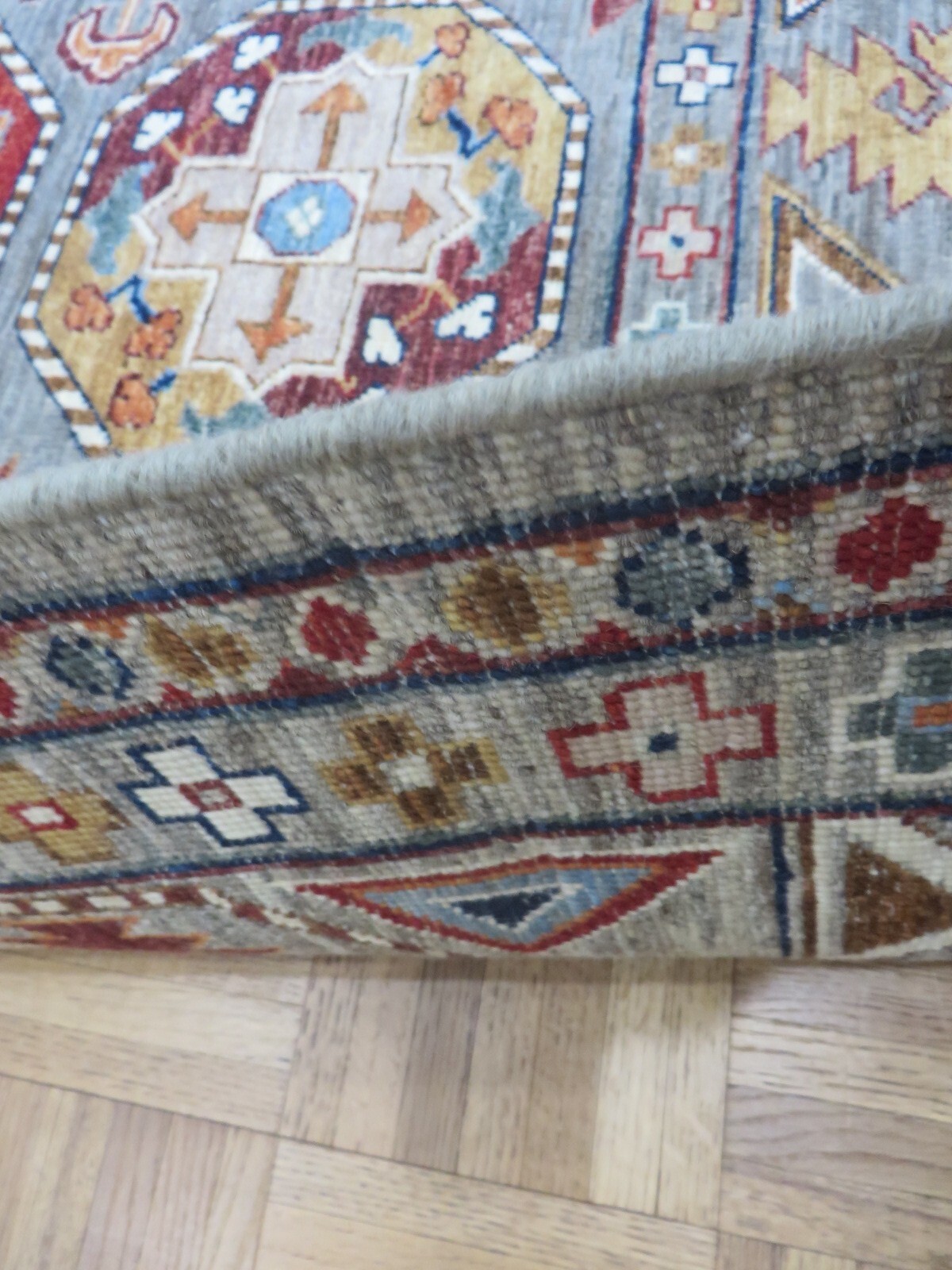 6’6 x 9’10 Hand Knotted Gray Fine Geometric Khotan Oriental Rug G13645