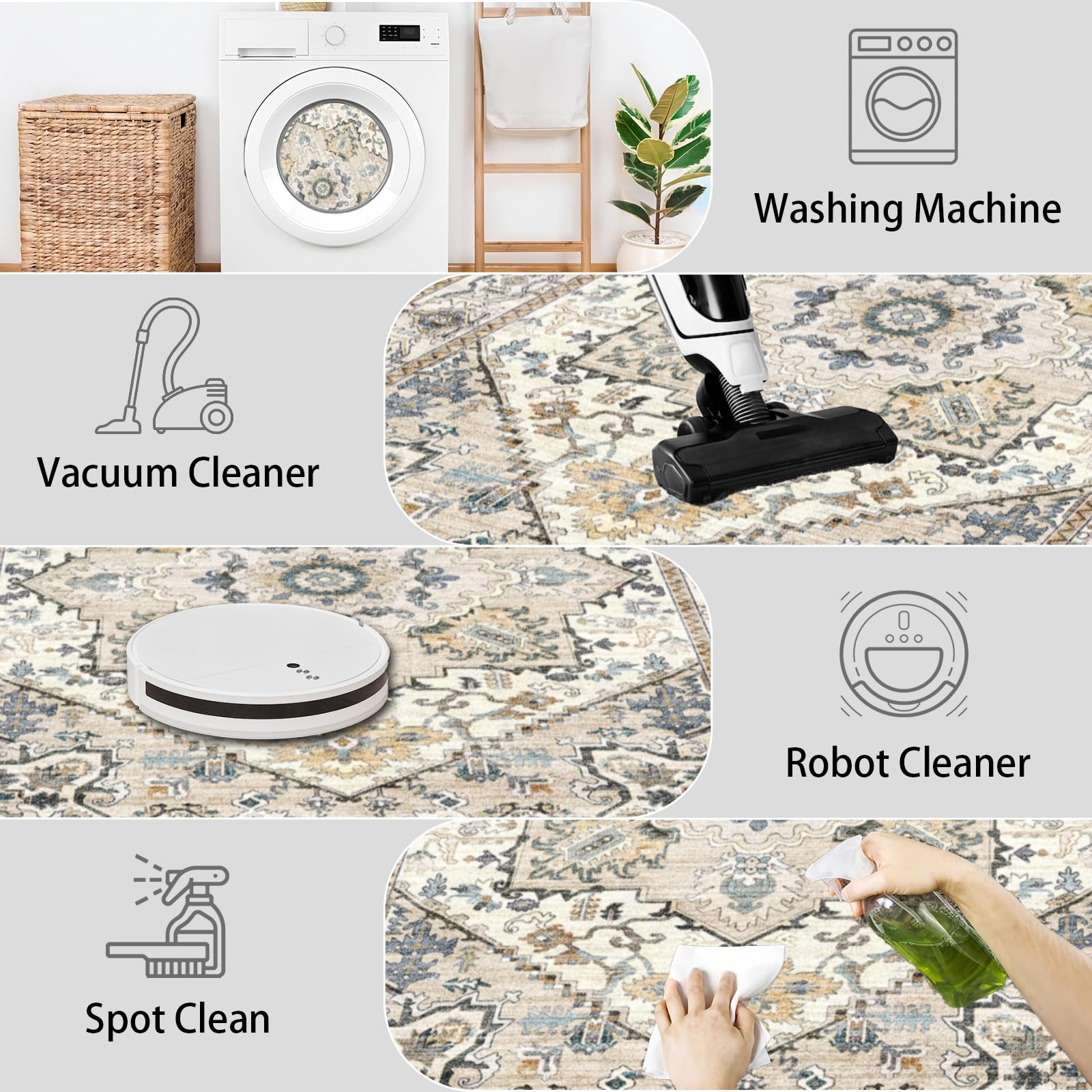 2×3 Washable Non-Slip Boho Area Rug for Kitchen Bathroom Entryway Bedroom, Be…