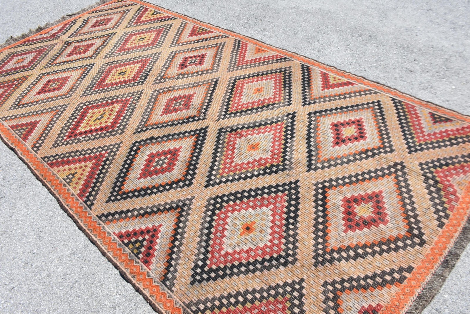 5,7×11,9 ft Rug, Turkish Vintage Large Rug, Red Kilim Wool Rug