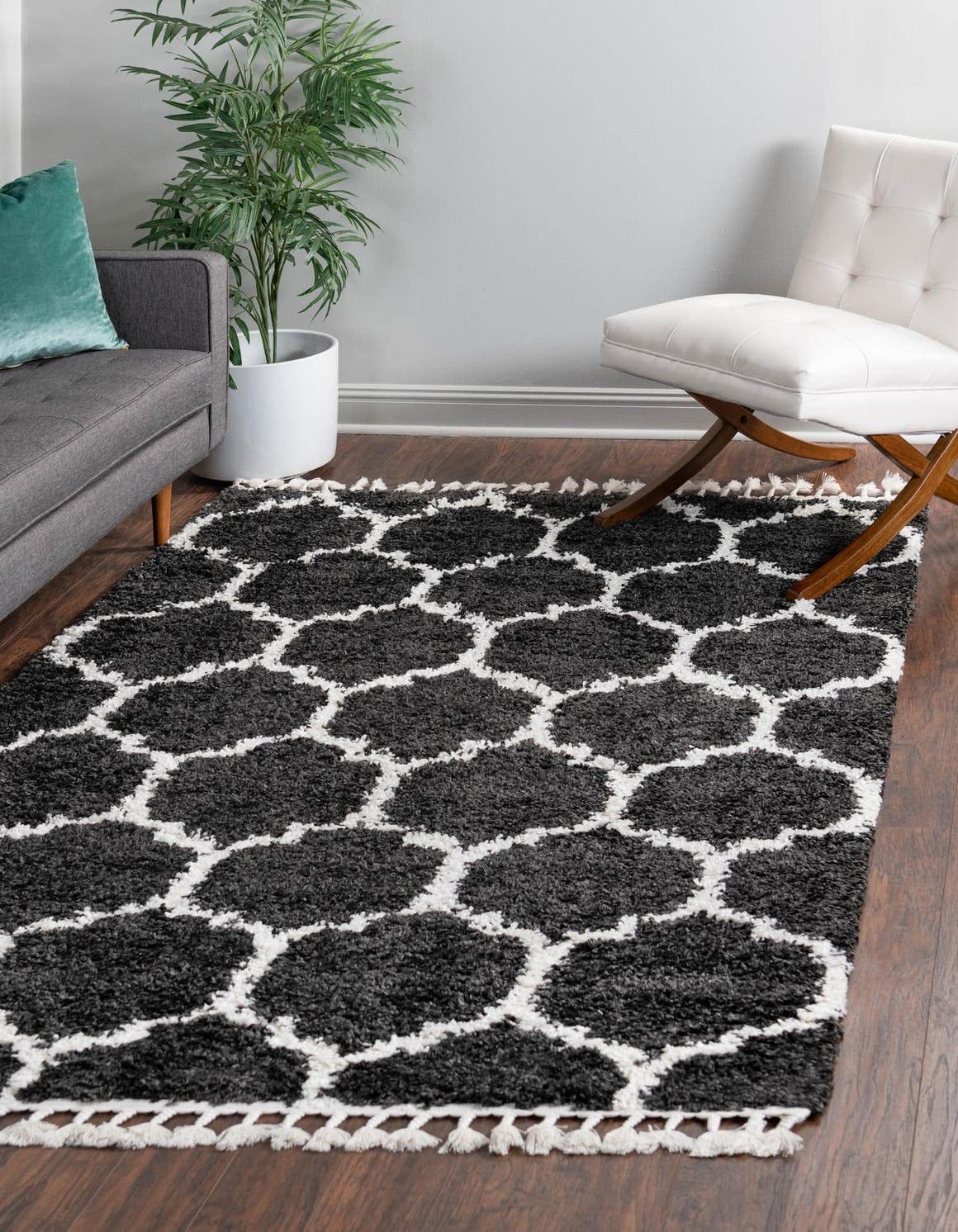 Unique Loom Hygge Shag Collection Area Rug – 5 3 X 8 Rectangle Black And White