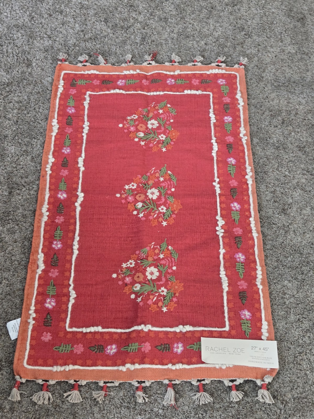 Rachel Zoe 100% Cotton Embroidered Rug 27″ X 45” New Made In India