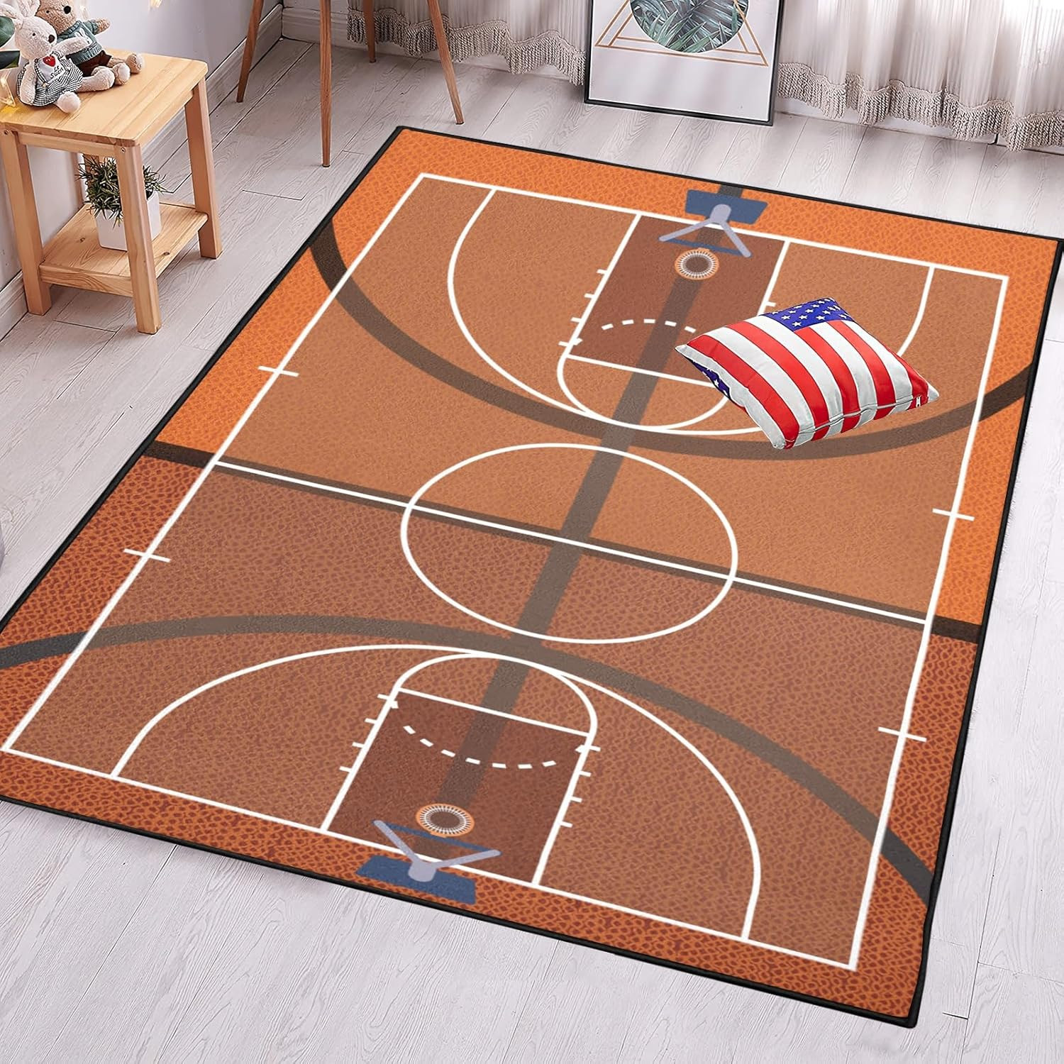 Basketball Court Area Rug – 36X24 inch, Non-Slip Floor Mat for Living Room, Bedr
