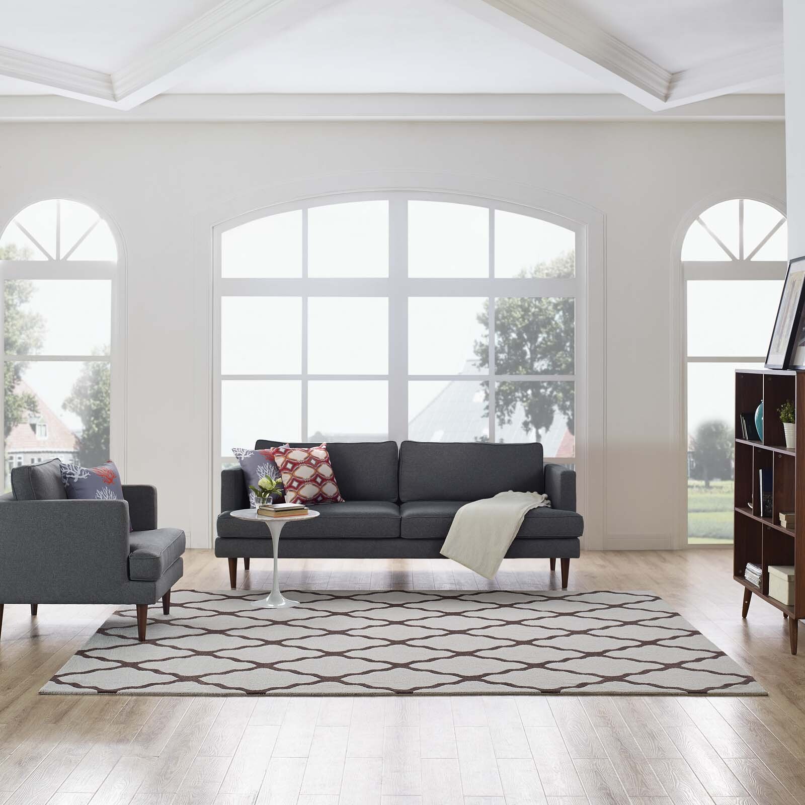 Modway Marja Moroccan Trellis 8×10 Area Rug in Brown and Gray