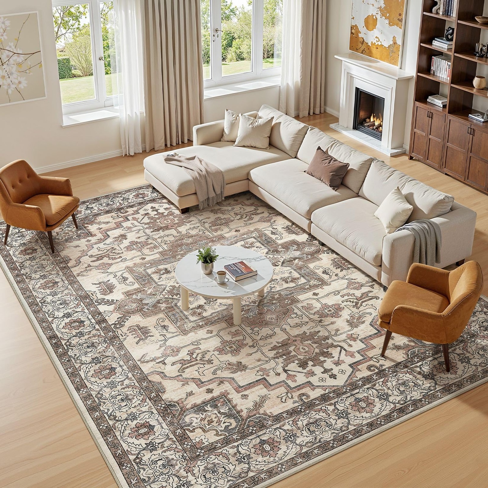 5×7 Area Rugs Living Room: Washable Vintage Rug Large Non-Slip Stain Resistan…