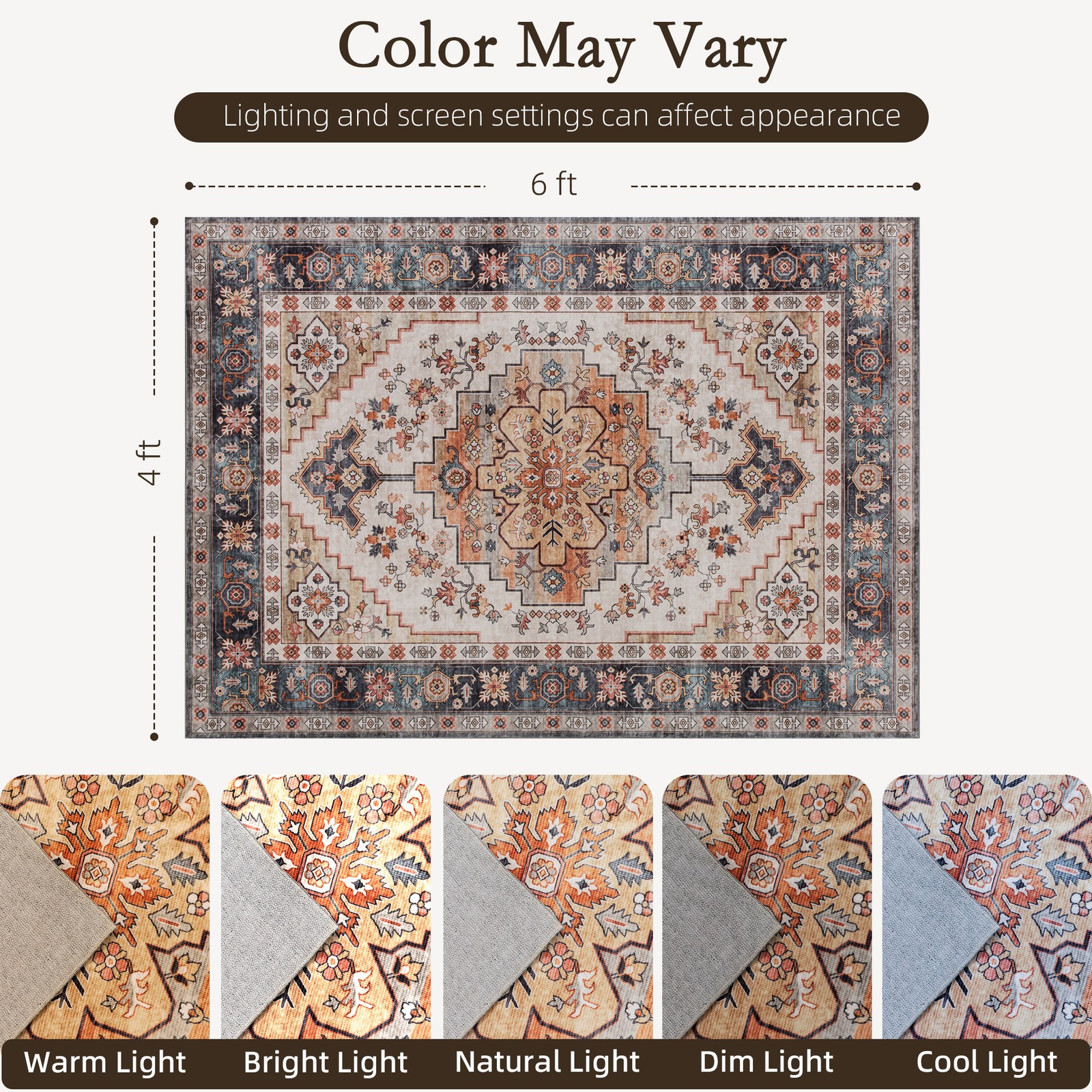 HOMCOM Area Rug 4×6, Machine Washable Rug for Living Room, Tawny Brown