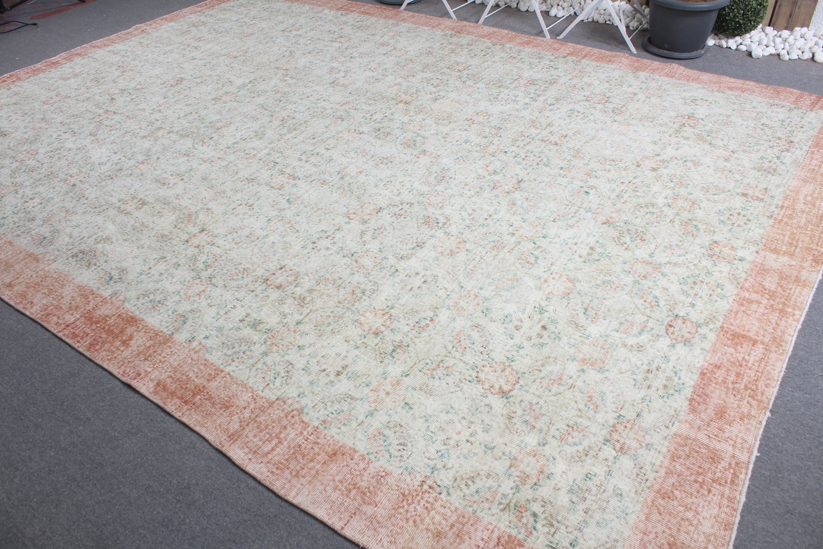 9,2×12,6 ft Vintage Rug, Turkish Oversize Rug, White Orange Oriental Rug