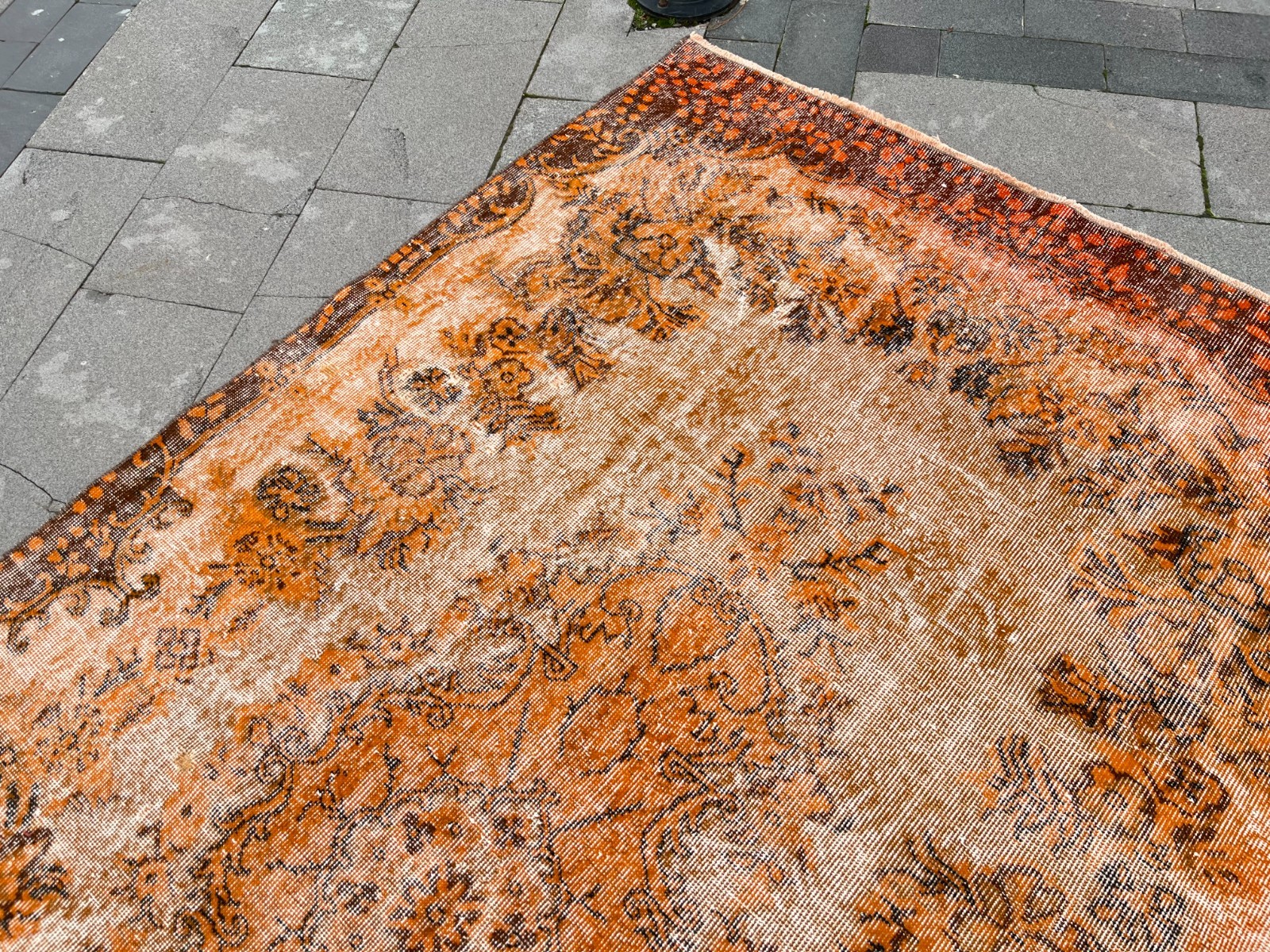 5.4×9.3 Ft Vintage Overdyed Turkish Rug Distressed Oushak Orange Wool 5×9