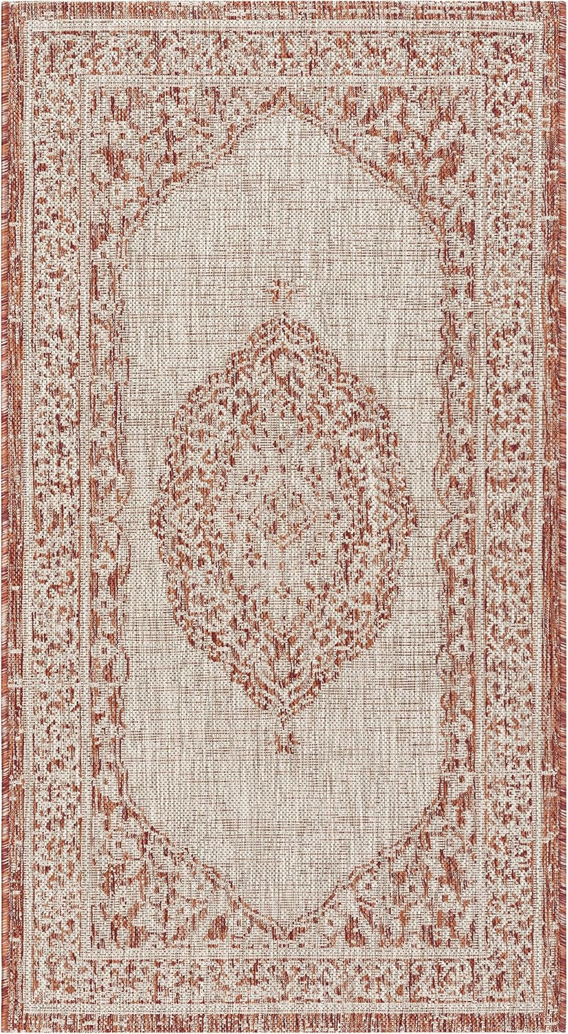 SAFAVIEH Washable Rug Outdoor Courtyard Collection – 2’7″ X 5′, Light Beige & Te