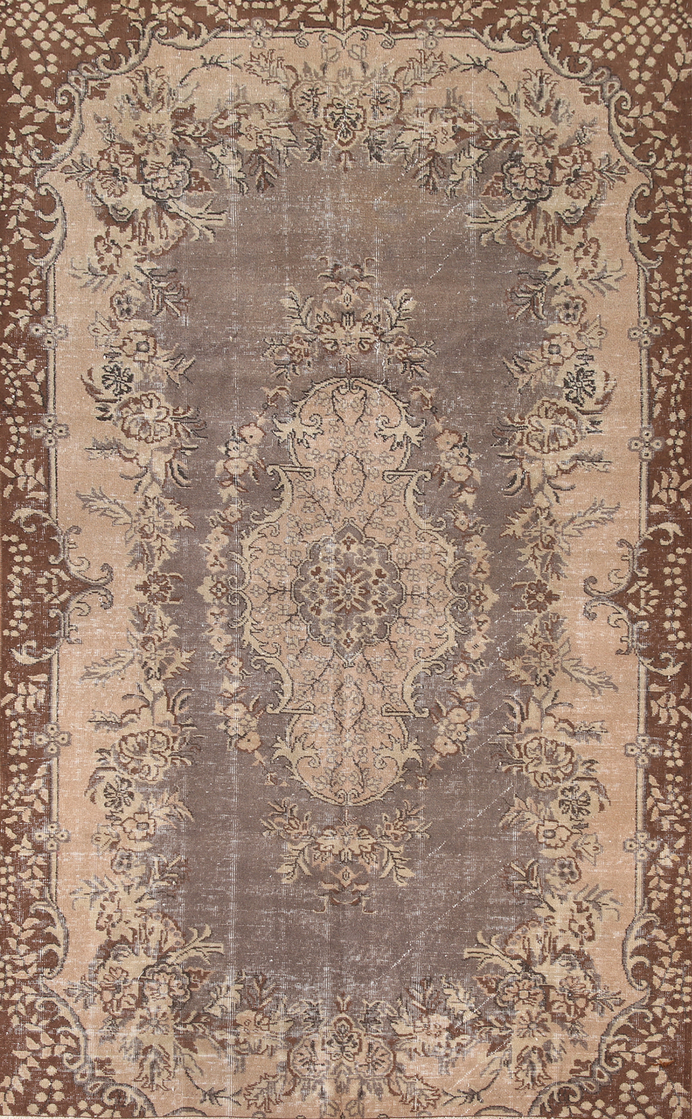 Floral Brown Wool Sparta Turkish Area Rug 6×9 Hand-knotted Living Room Carpet