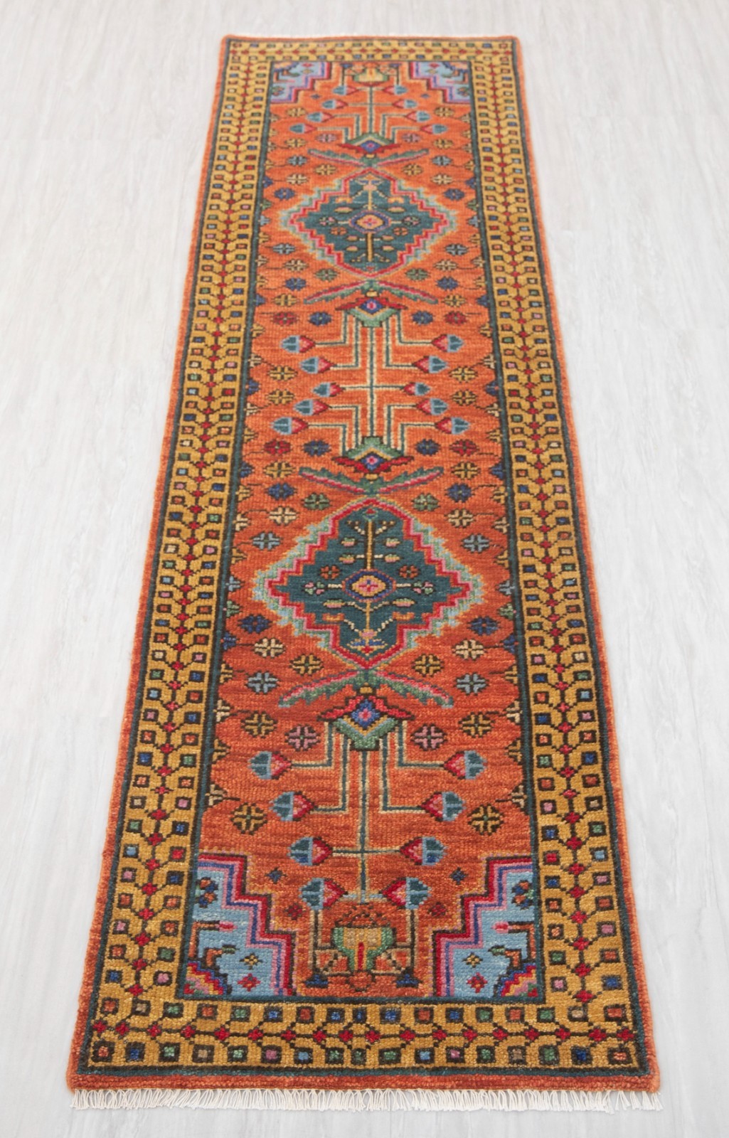 Runner Rug Rust Gold Handmade Soft Wool CUSTOM SIZE Hallway / Staircase Rug