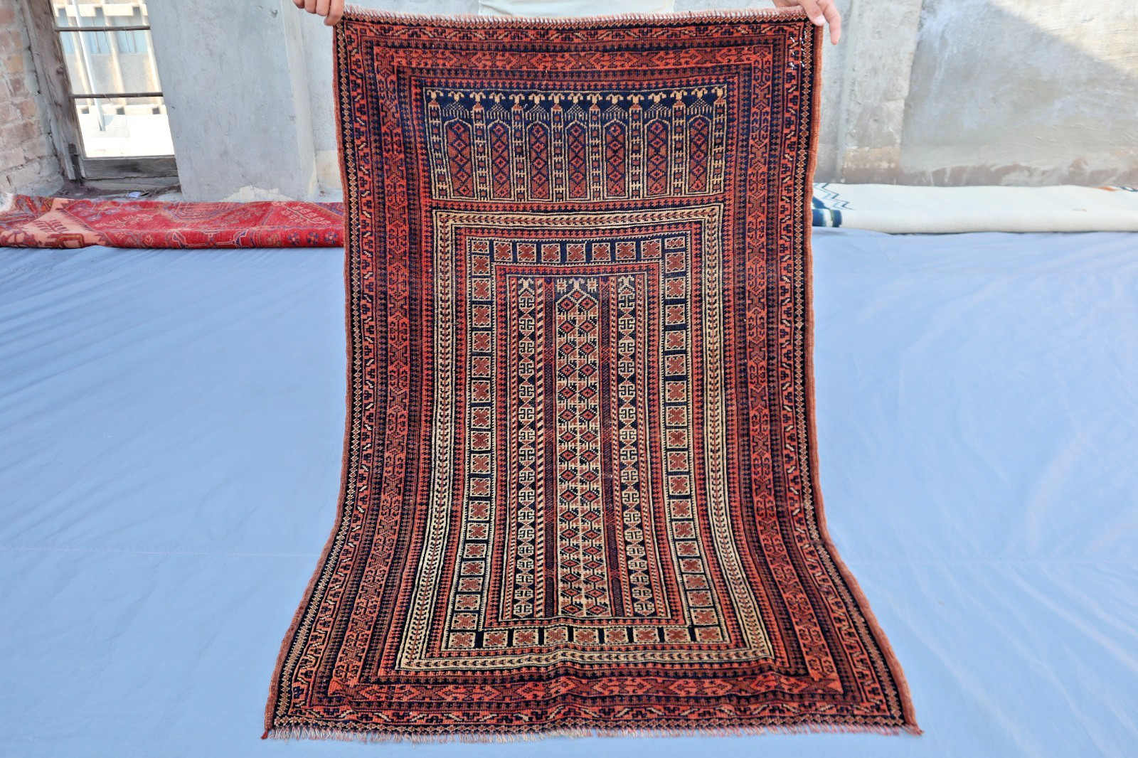3’2 x 4’7 Ft Classic Afghan Baluchi Rug– Intricate Geometric Panel Design Carpet