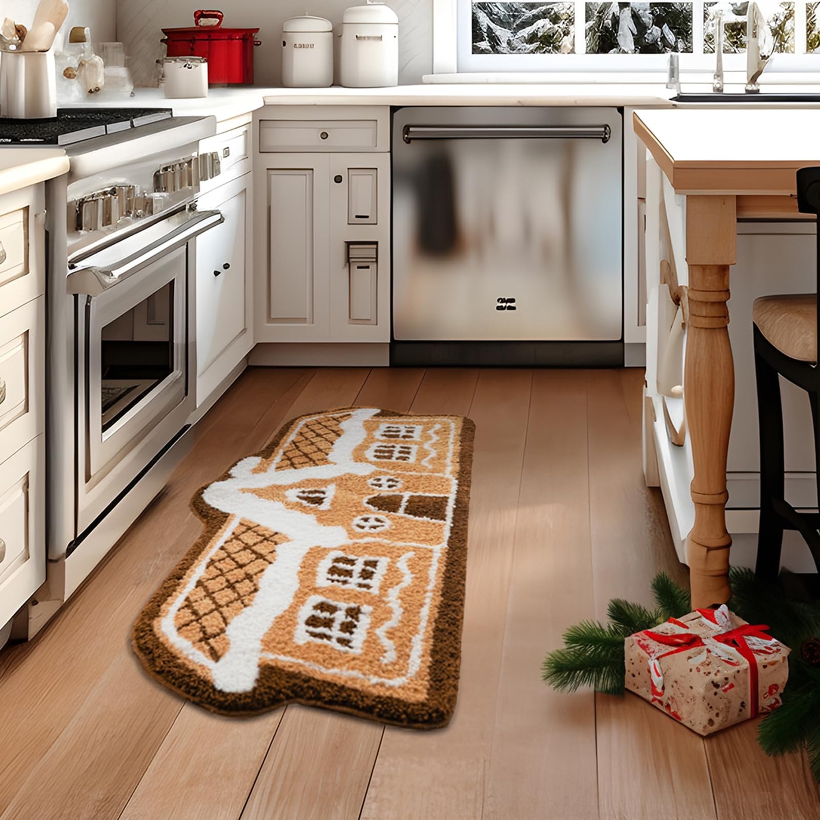 Christmas Rug, Gingerbread House Shaped Area Rug, Non-Slip Ultra Soft Microfi…