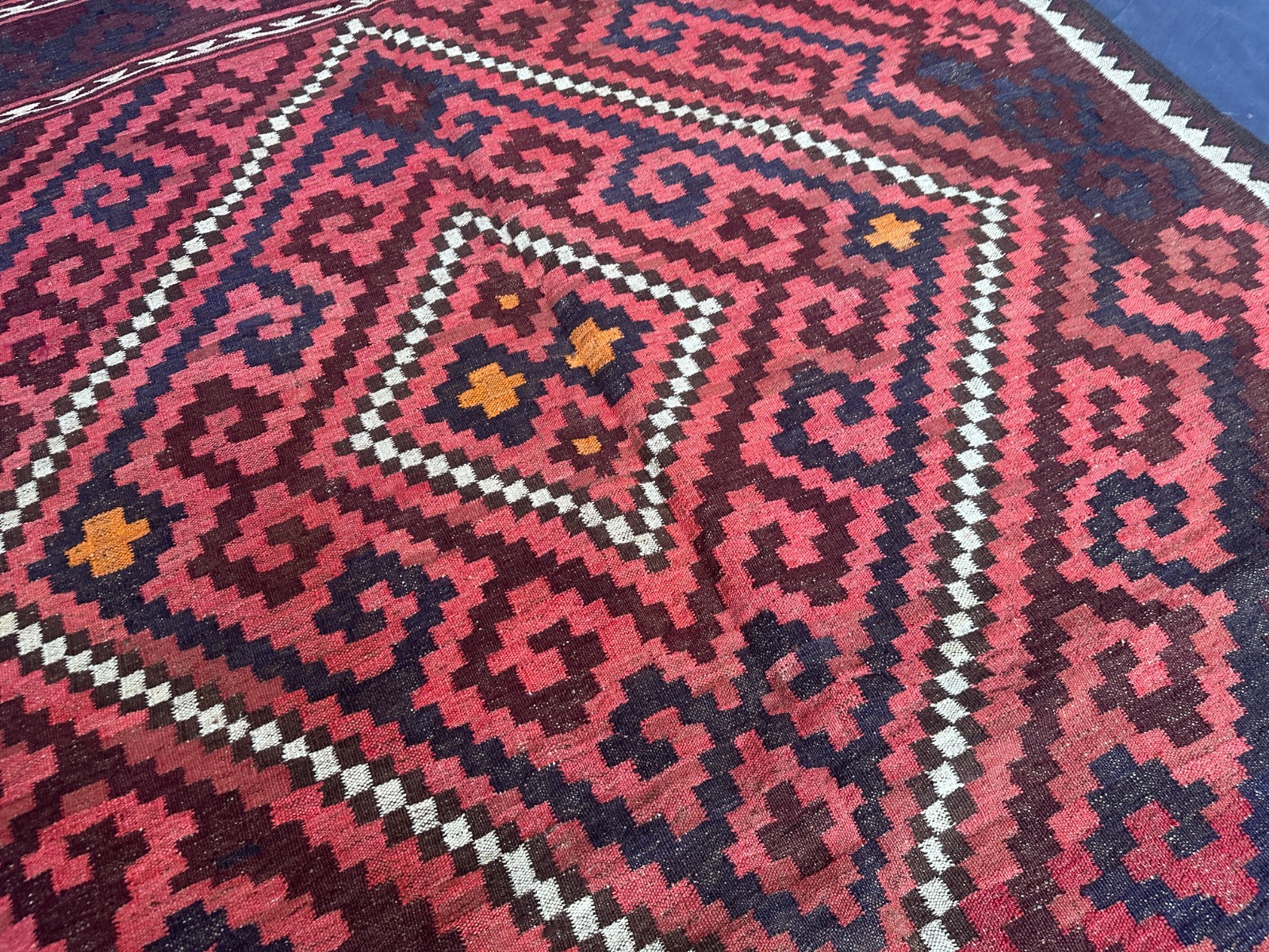 Burgundy Afghan 5.1×8.8ft Handmade Tribal Flatweave Kilim Rug Geometric Area rug
