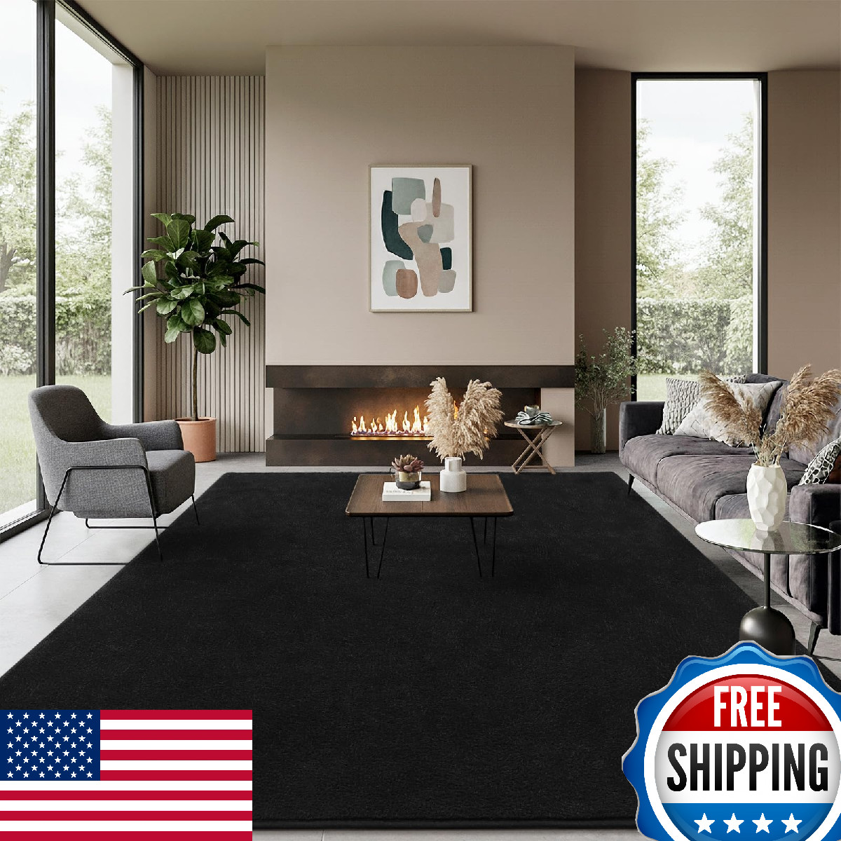 B BENRON 5×7 Black Minimalist Soft Area Rug for Living Room Bedroom Nursery
