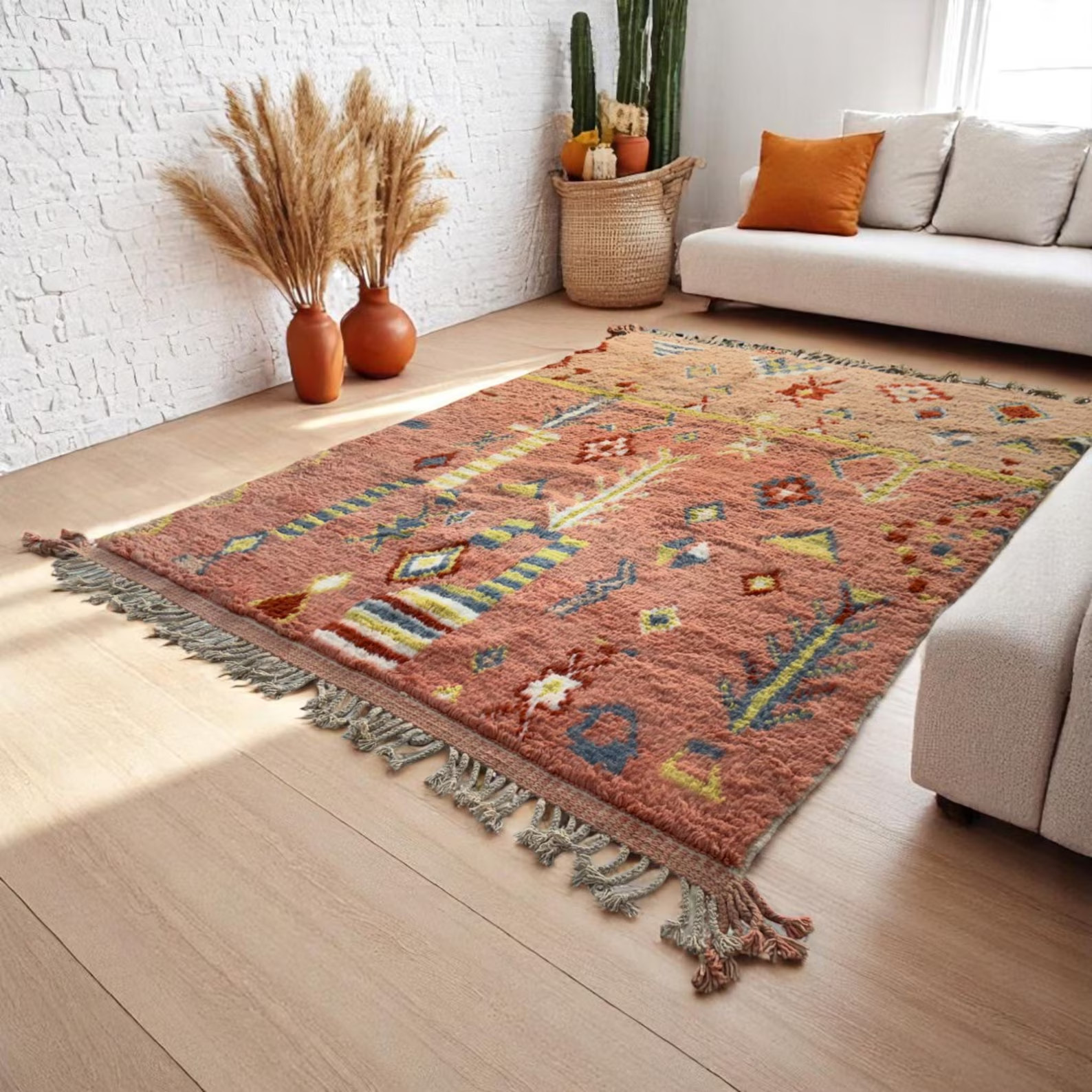 Boho Moroccan Rug – Terracotta Tribal Area Carpet – Handwoven Berber Rug
