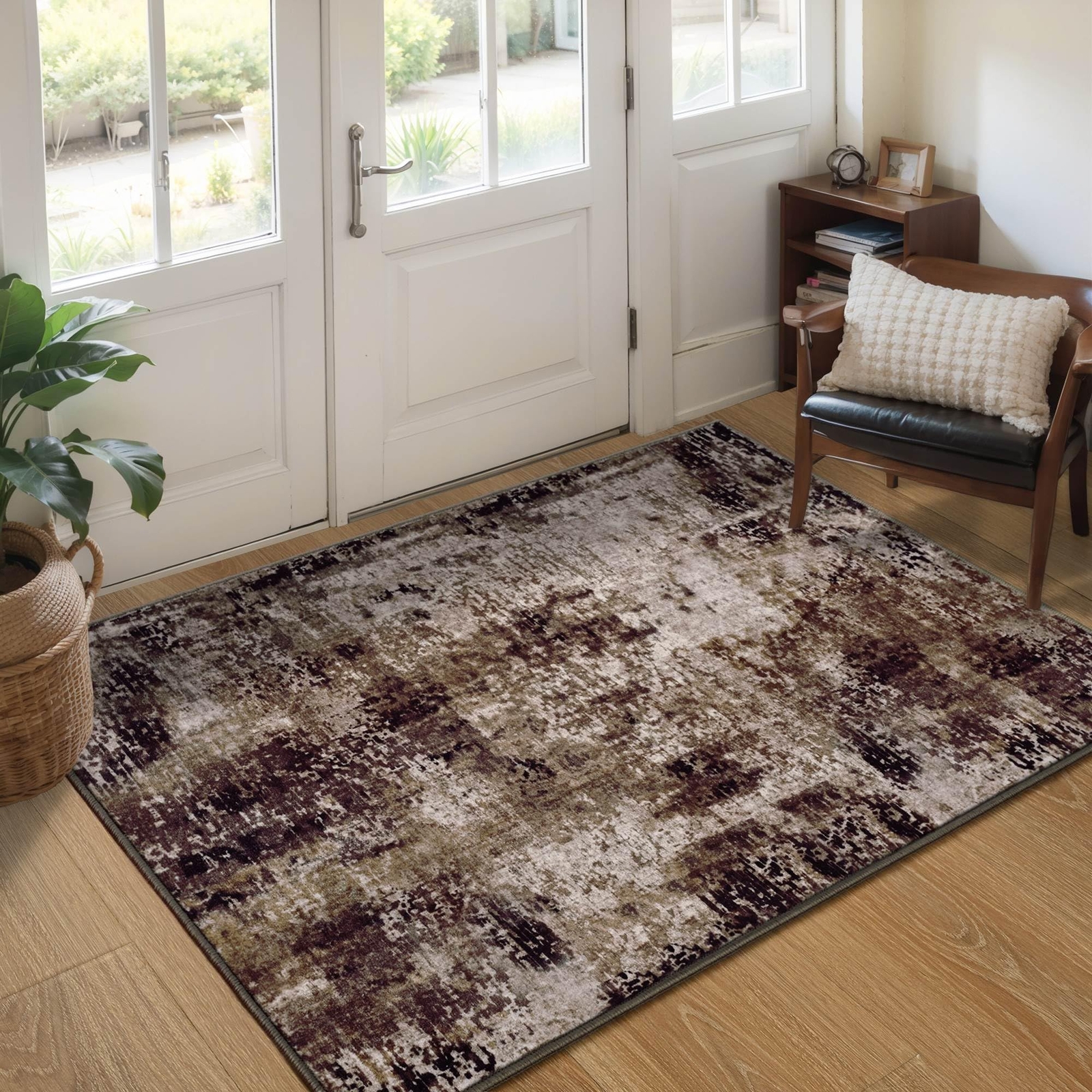 Entrance Rugs Indoor 2×3 Brown Entry Rug Washable Abstract Coffee Small Area …