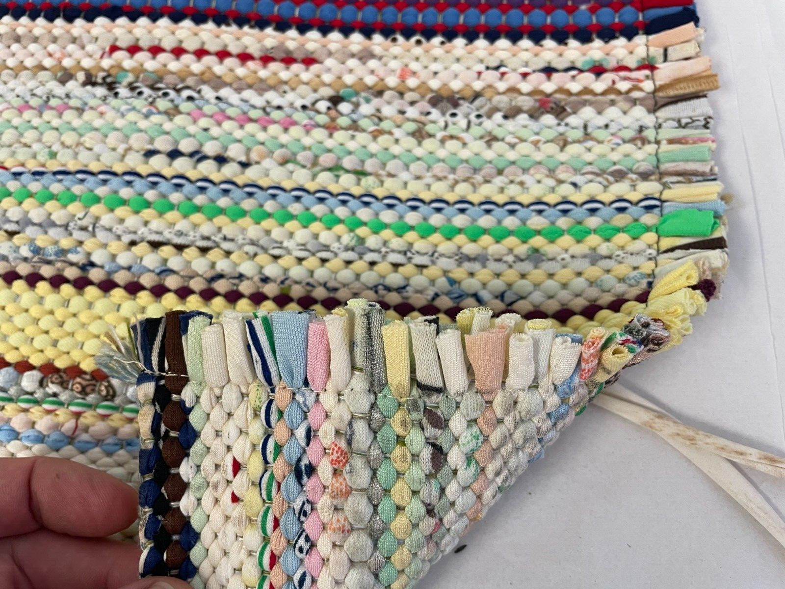 Vintage Multi-Color Red Blue Yellow Hook Rug Kitchen Throw Decorative 23×26″