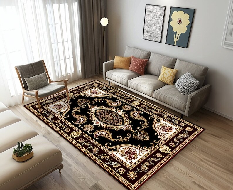 Machine washable rug, Non-slip bedroom rug, Diningroom rugs for under table, Lar