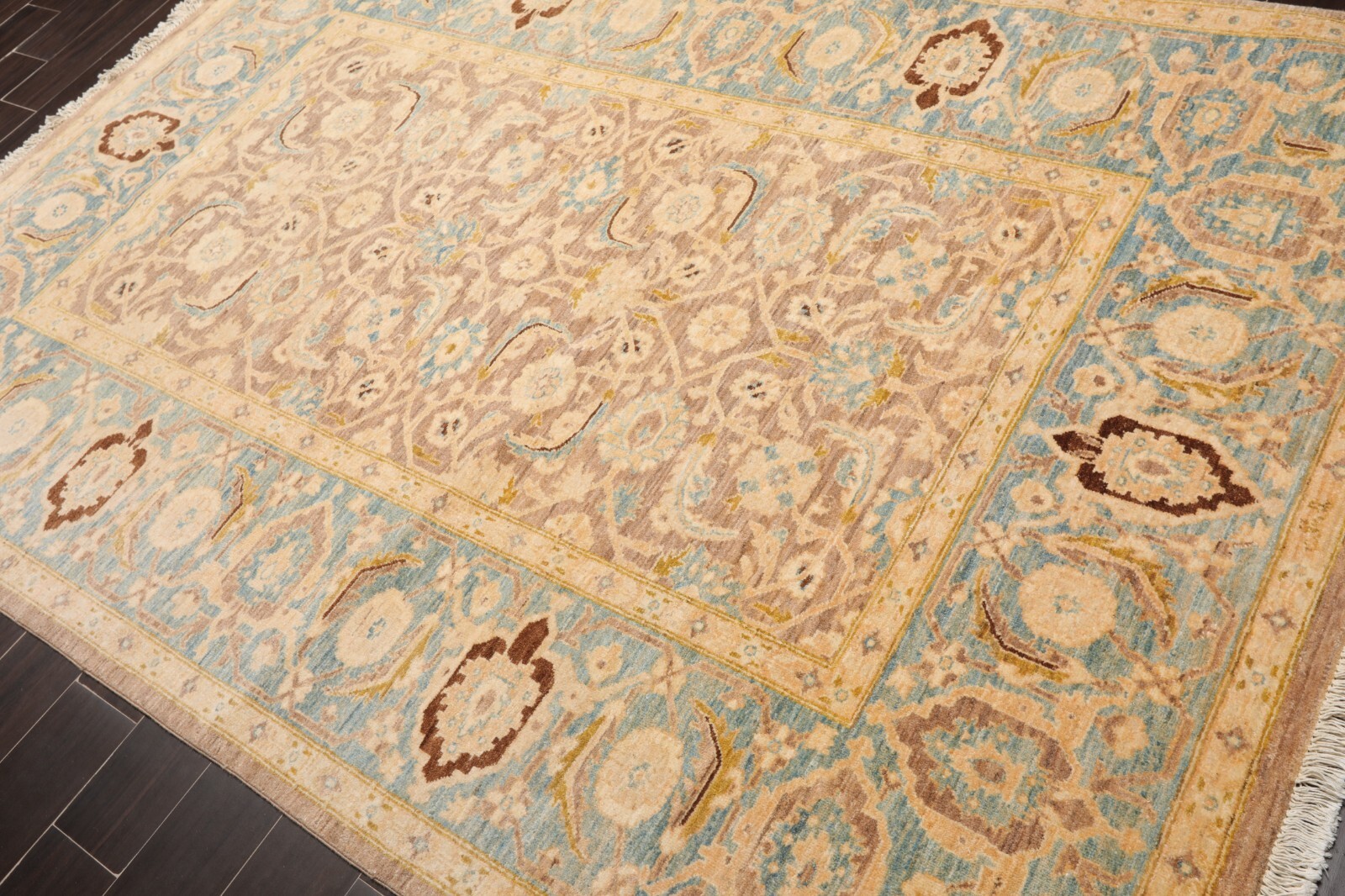 Safavia 200 KPSI Peshawar Hand Knotted Wool Oriental Area Rug Taupe 6′ x 8’9″