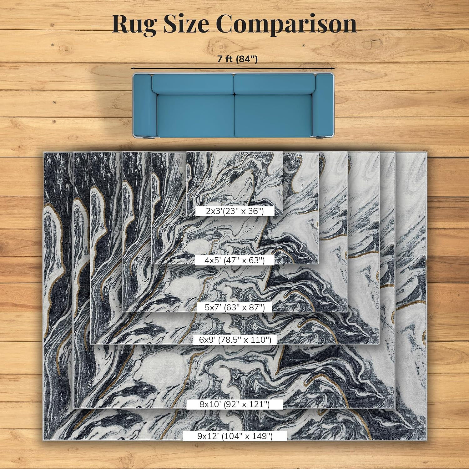 Marble Abstract Pattern Blue 9X12 Area Rug