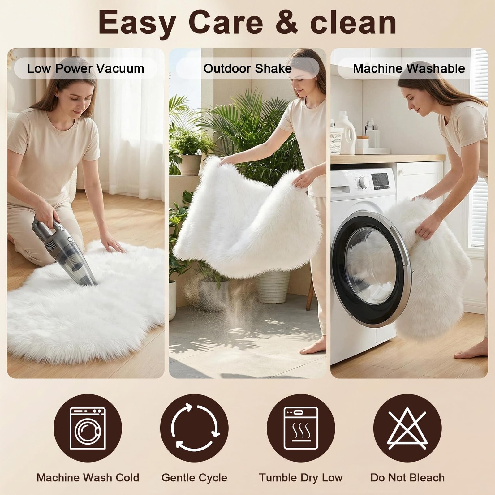 White Faux Sheepskin Throw Rug 2×3 ft, Fluffy Shag Fur Chair Cover Small Beds…