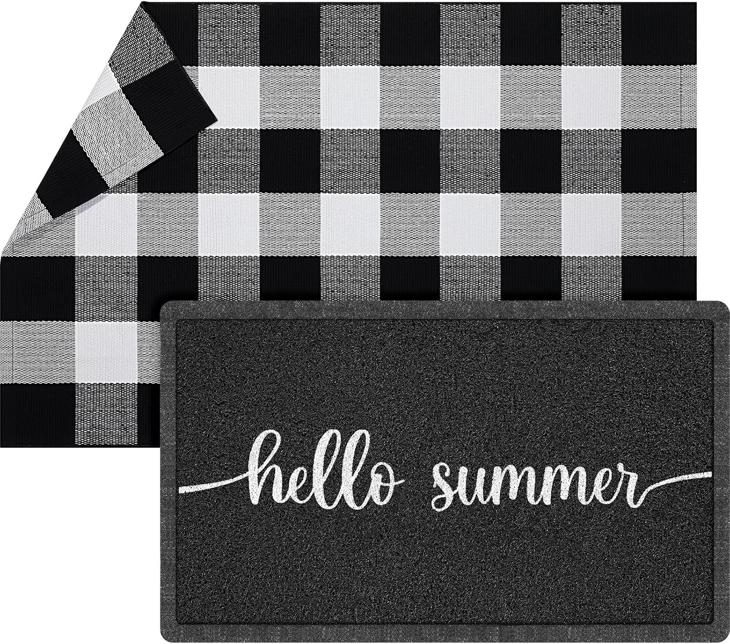 2 Pcs 30” X 18” Doormat 43” X 27.5” Black and White Layered Rug for Front Do
